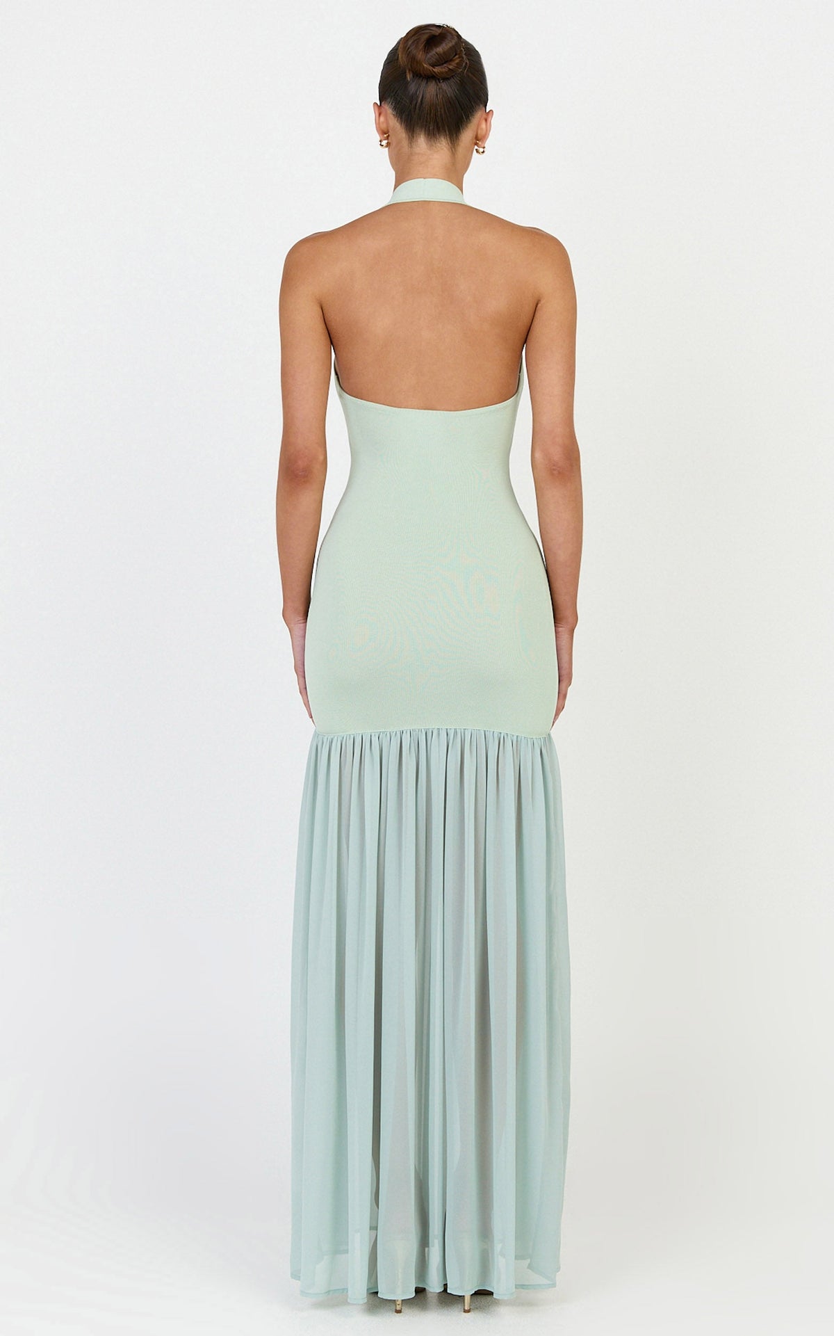 Barbara Maxi Dress - Halter Scoop Neck Contrast Georgette Dress in Sage