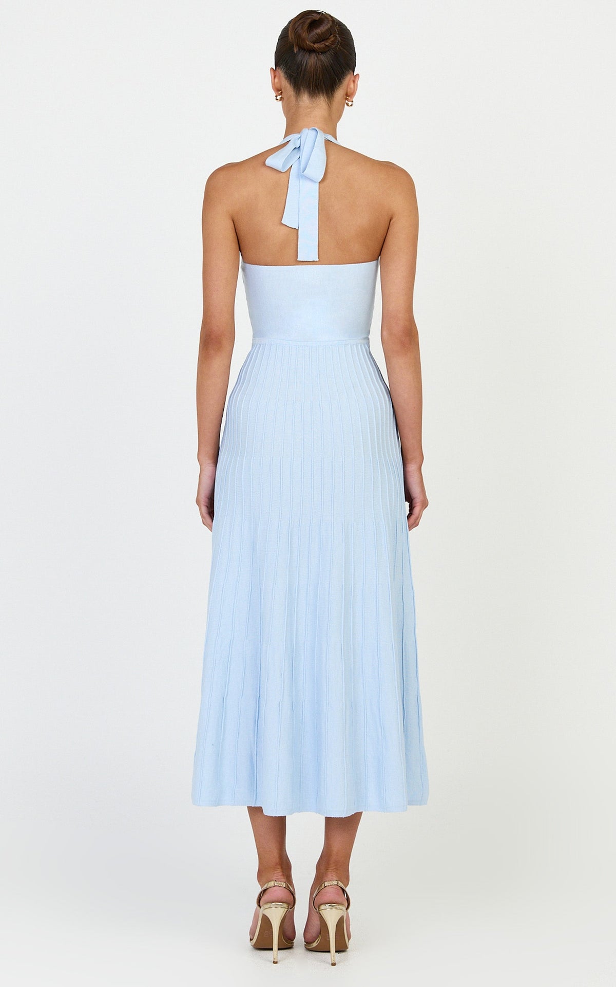 Candace Midi Dress - Halter Neck Ribbed Knit Dress in Baby Blue