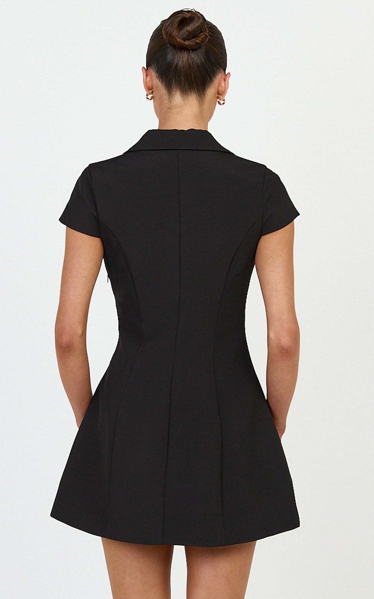 Clementine Mini Dress - Cap Sleeve Double Breasted Dress in Black