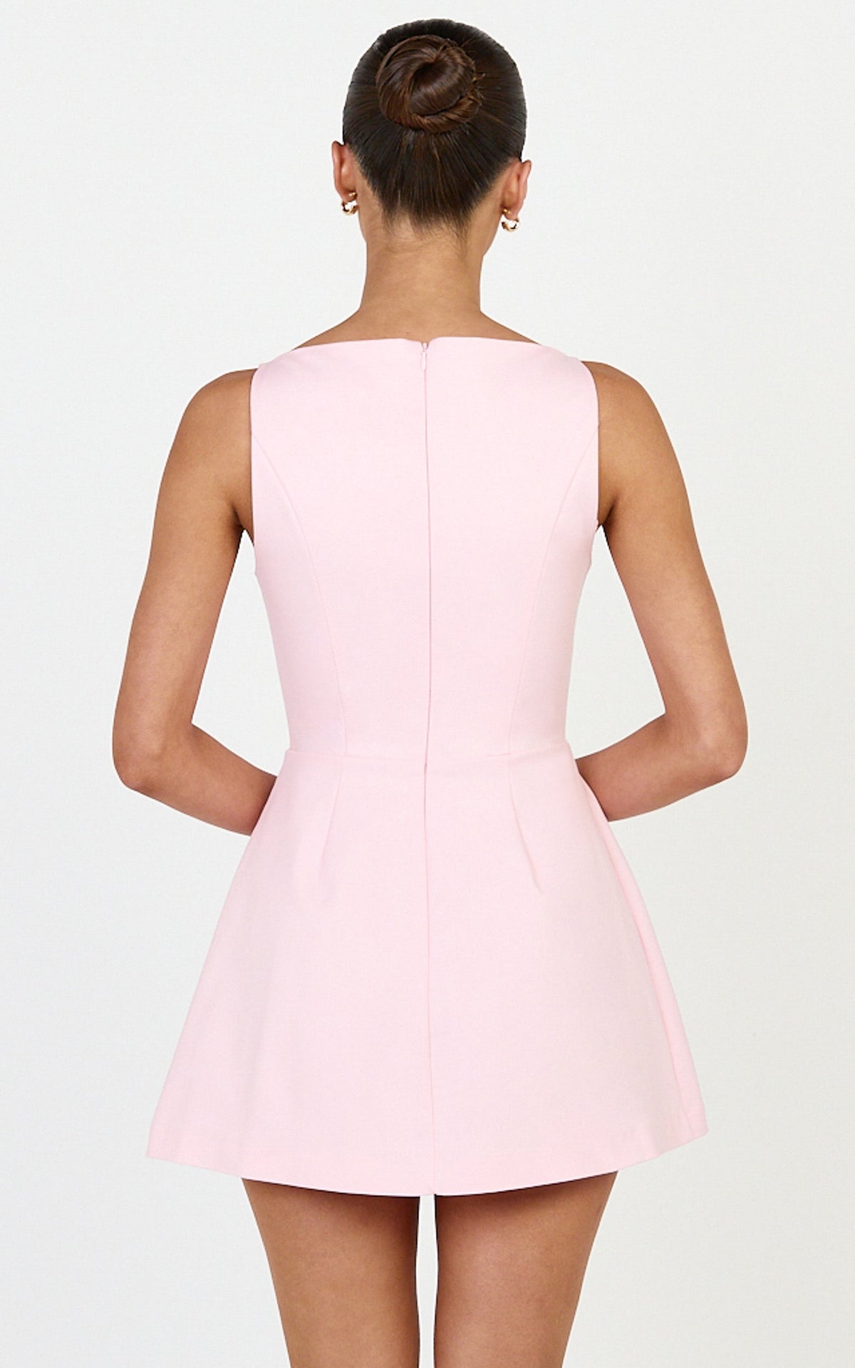 Eloise Playsuit - Straight Neck Fit And Flare Playsuit in Pink
