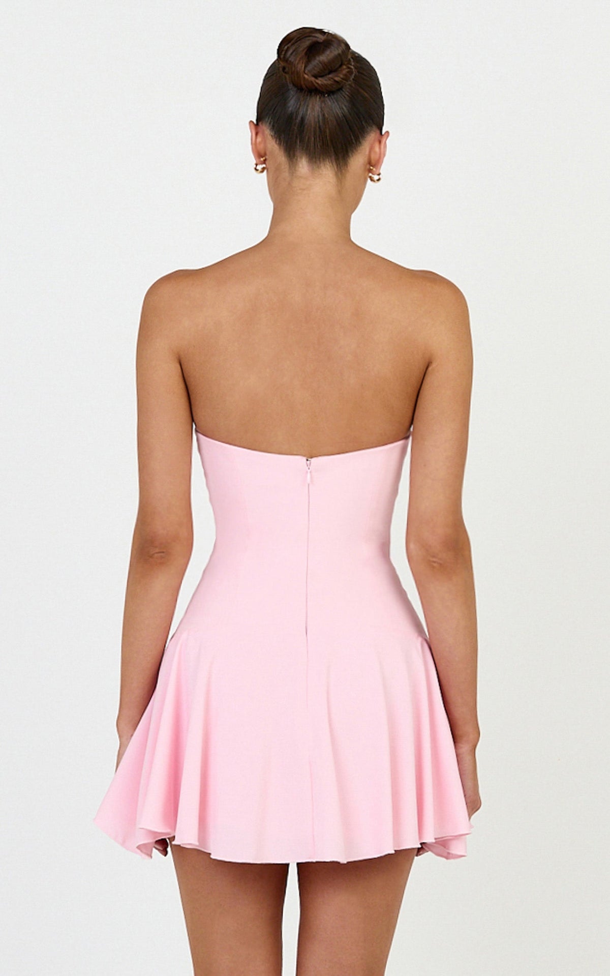 Poppy Mini Dress - Contrast Skirt Strapless Dress in Pink