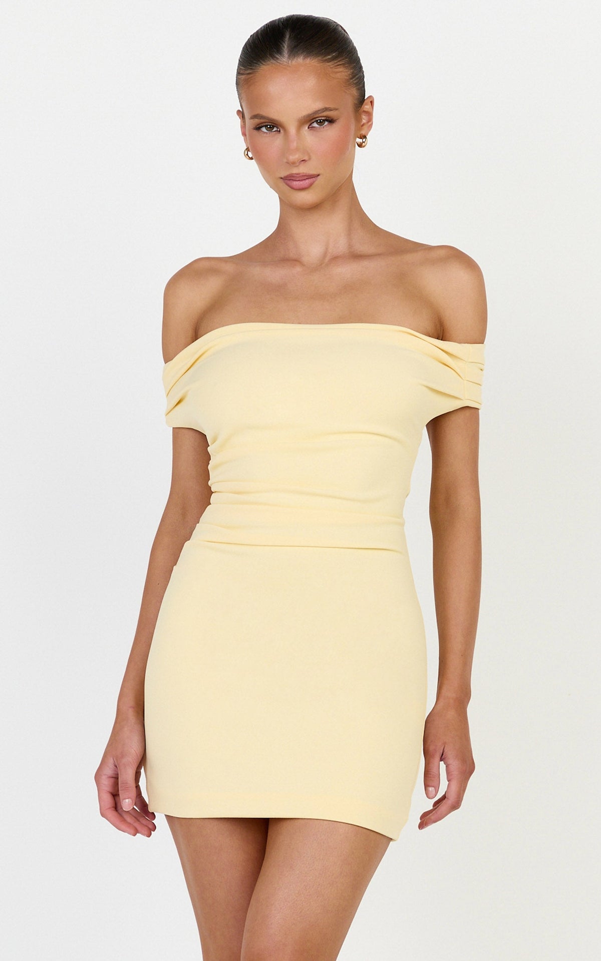 Lena Mini Dress - Off Shoulder Bodycon Dress in Lemon