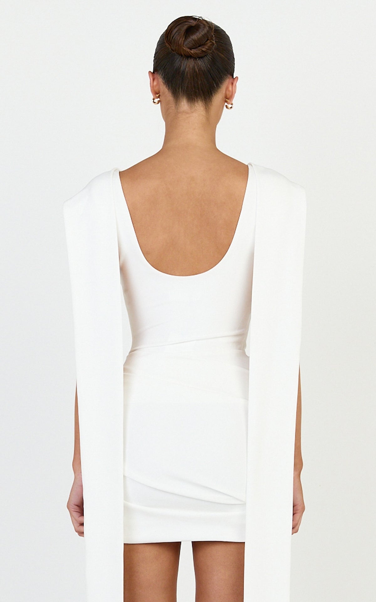 Cosette Mini Dress - Draped Sash Side Ruched Dress in White