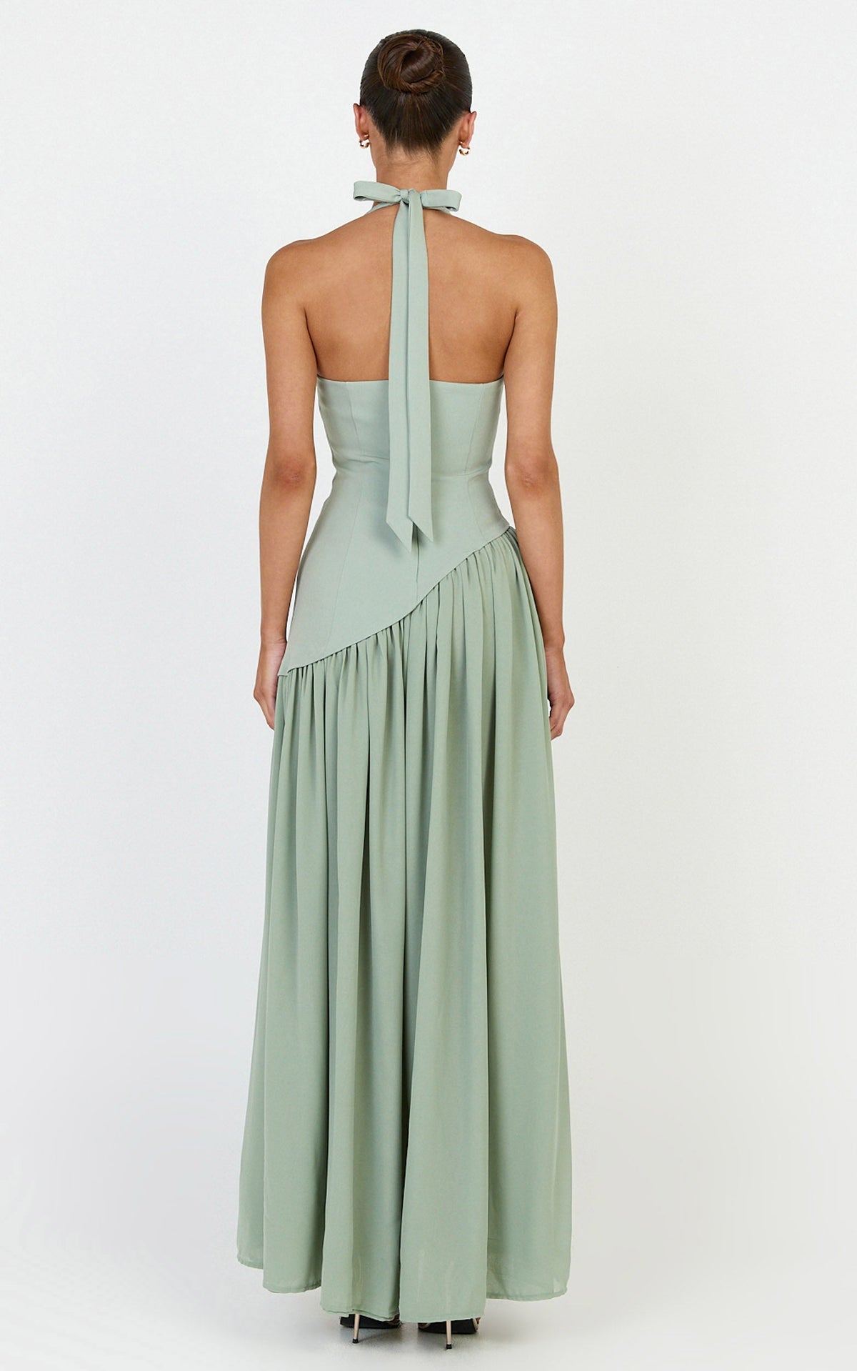 Calla Maxi Dress - Halter Neck Asymmetric Dropped Waist Dress in Sage