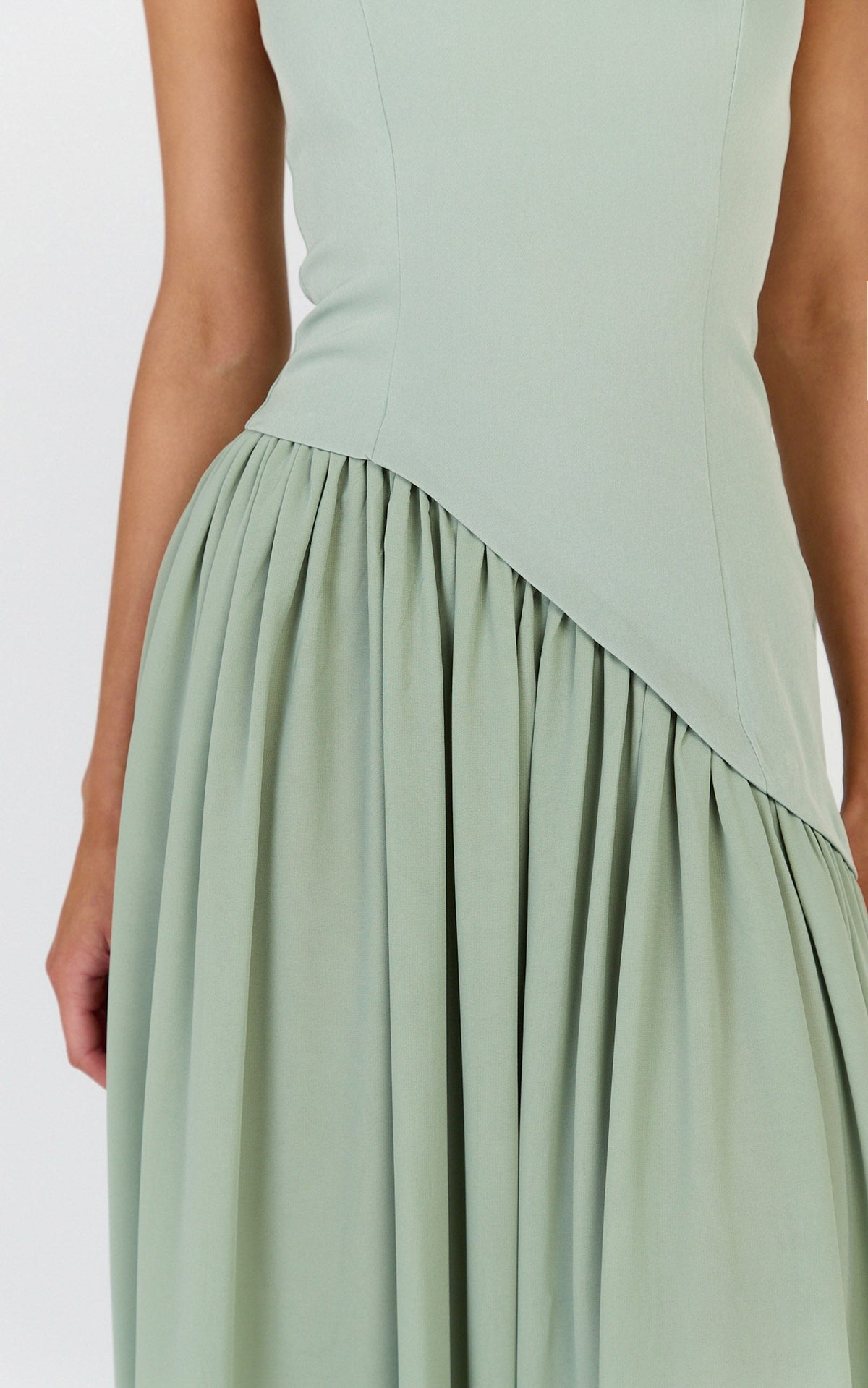 Calla Maxi Dress - Halter Neck Asymmetric Dropped Waist Dress in Sage