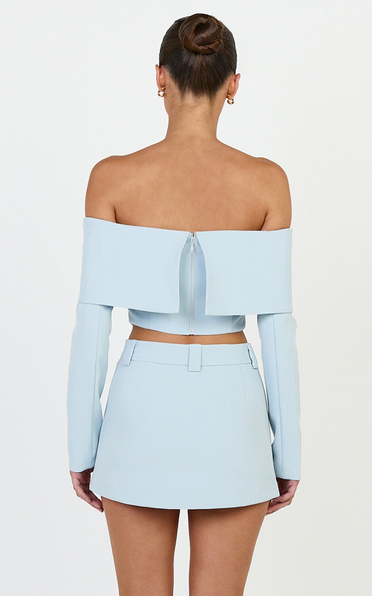 Ursula Top - Long Sleeve Off Shoulder Cropped Top in Baby Blue