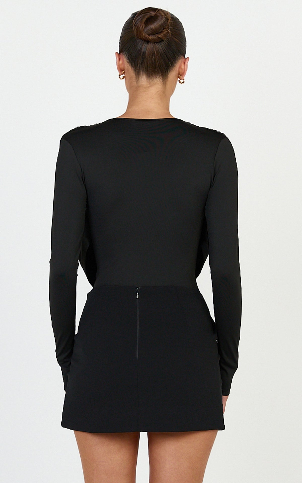 Cosette Mini Skirt - Mid Rise Wrap Detail Fitted Skirt in Black