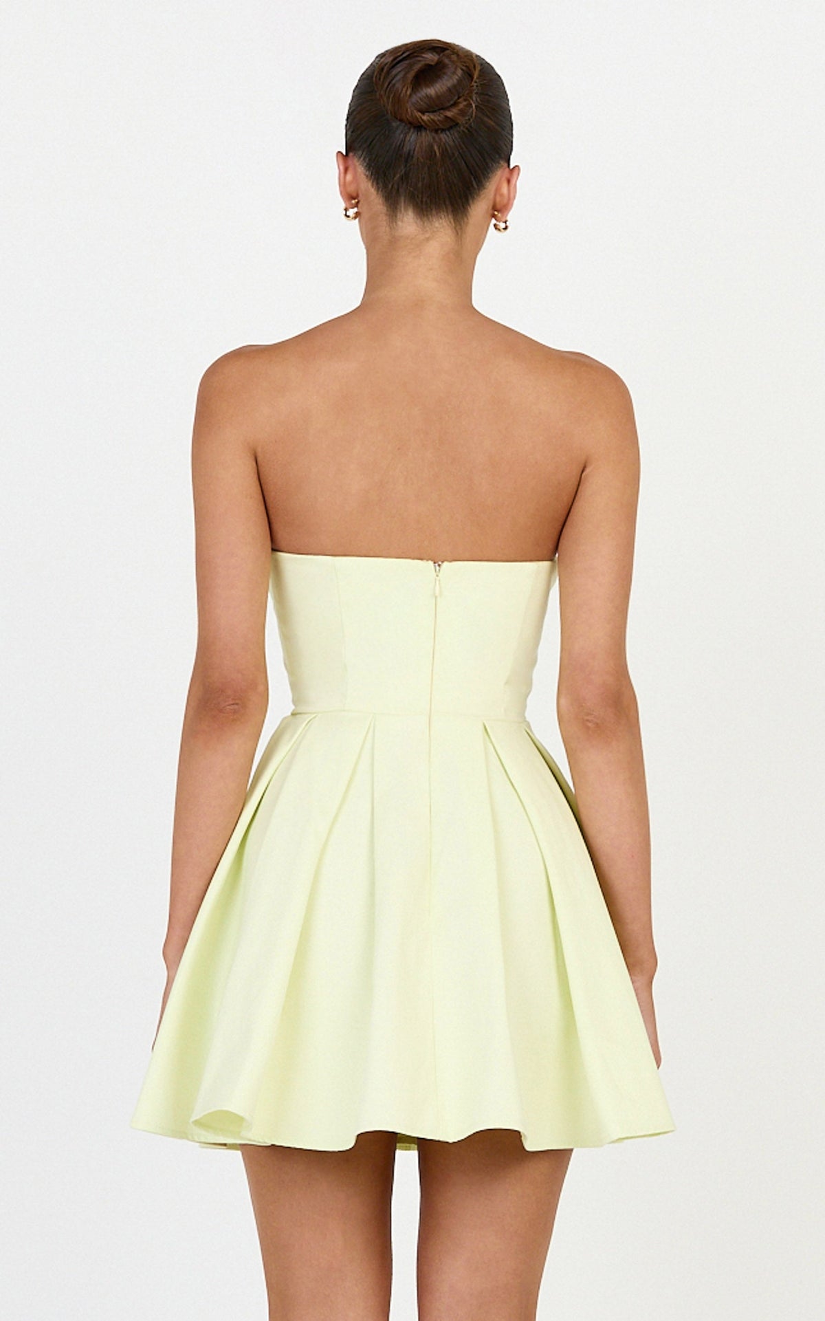 Avery Mini Dress - Strapless Fitted Bodice Full Pleated Skirt Dress in Yellow