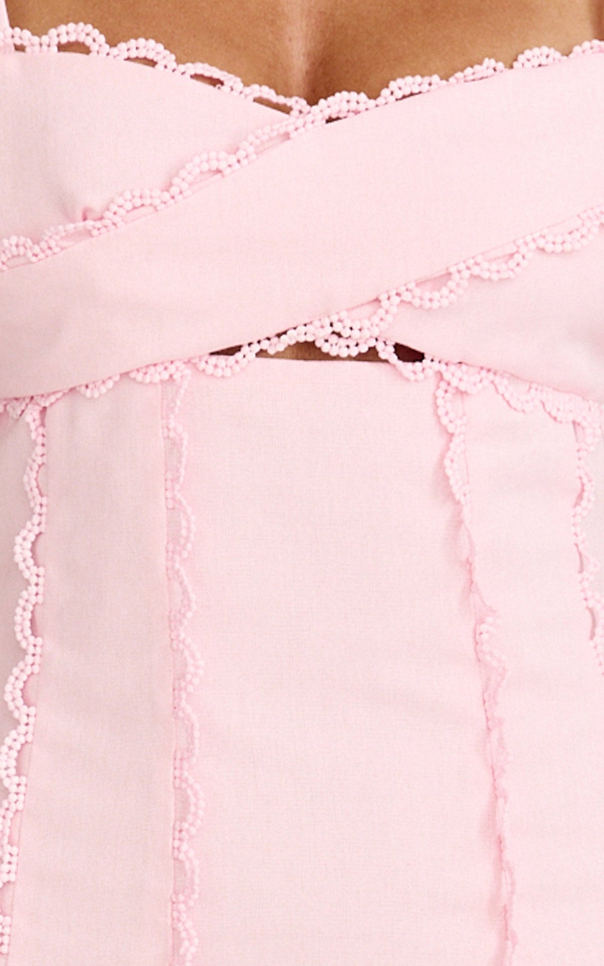 Gigi Mini Linen Blend Dress - Sweetheart Tie Back Scallop Detail Dress in Pink