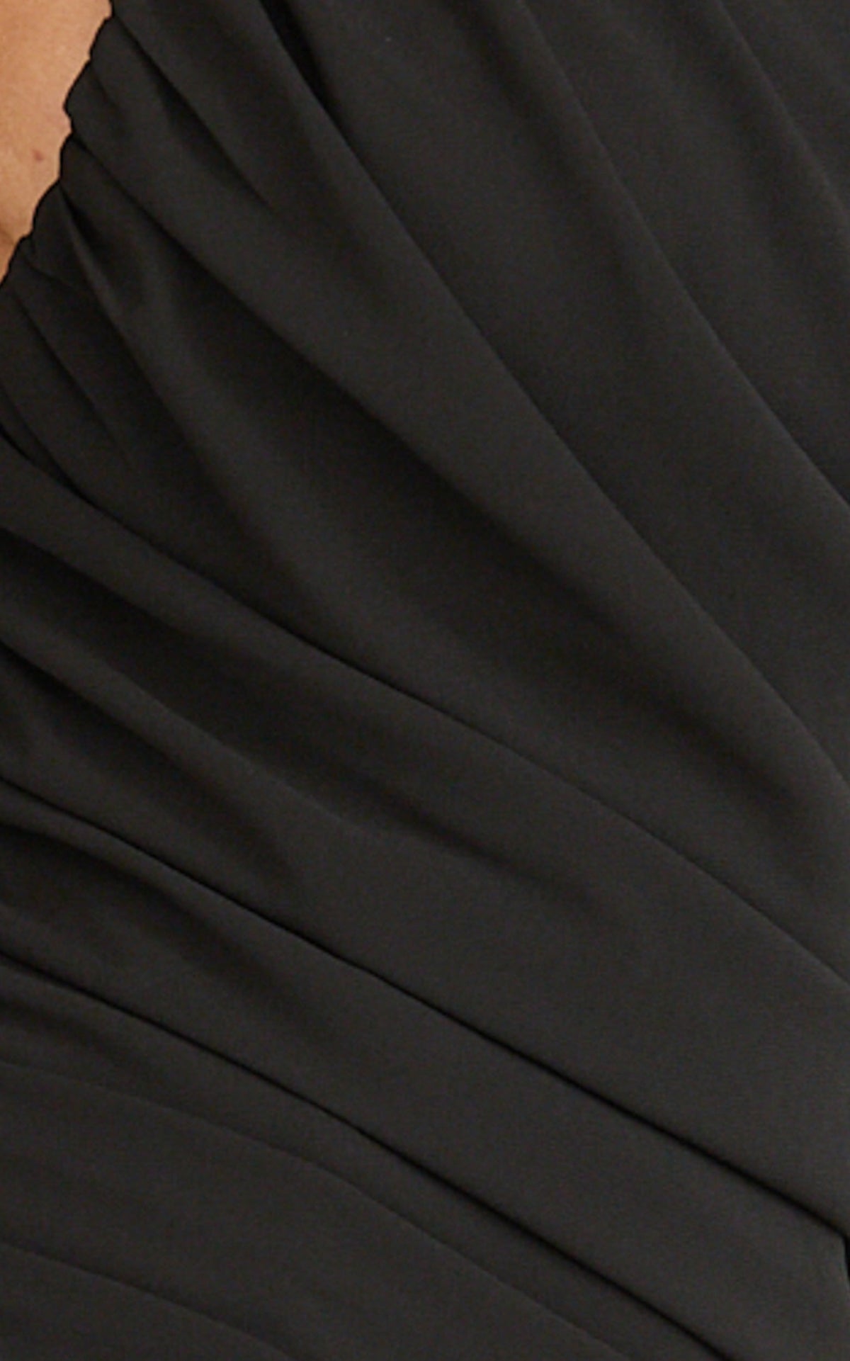Enya Maxi Dress - One Shoulder Neck Tie Ruched High Split Dress in Black