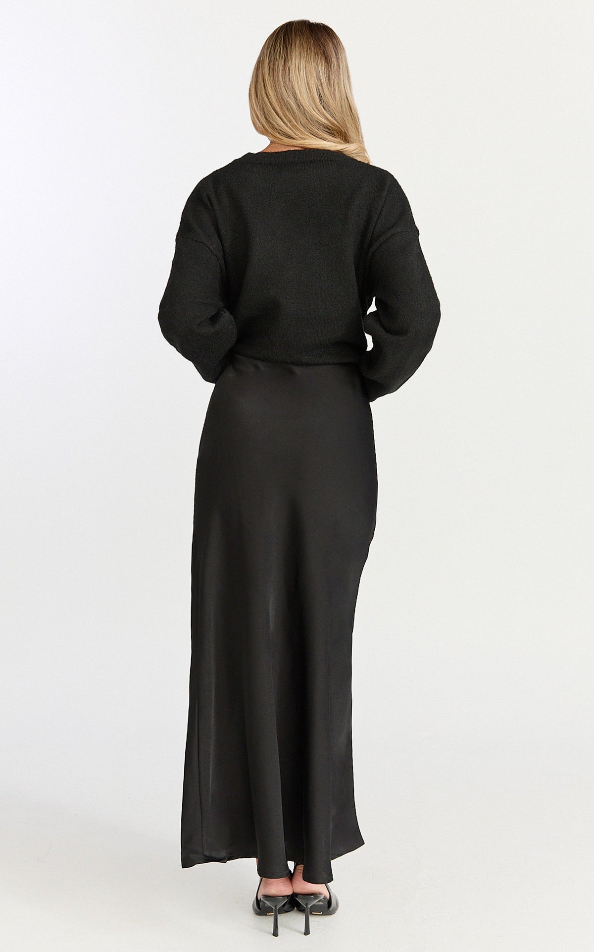Amari Maxi Skirt - High Waisted Bias Cut Skirt in Black
