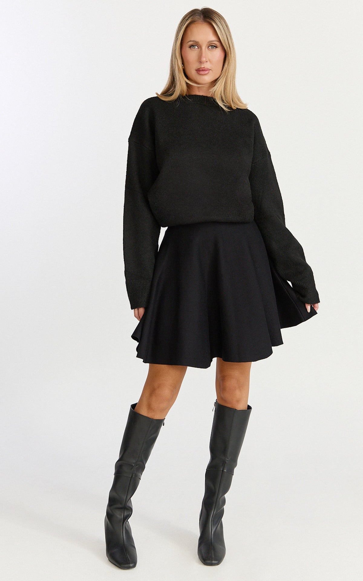 Farrah Mini Skirt - High Waisted A Line Skirt in Black