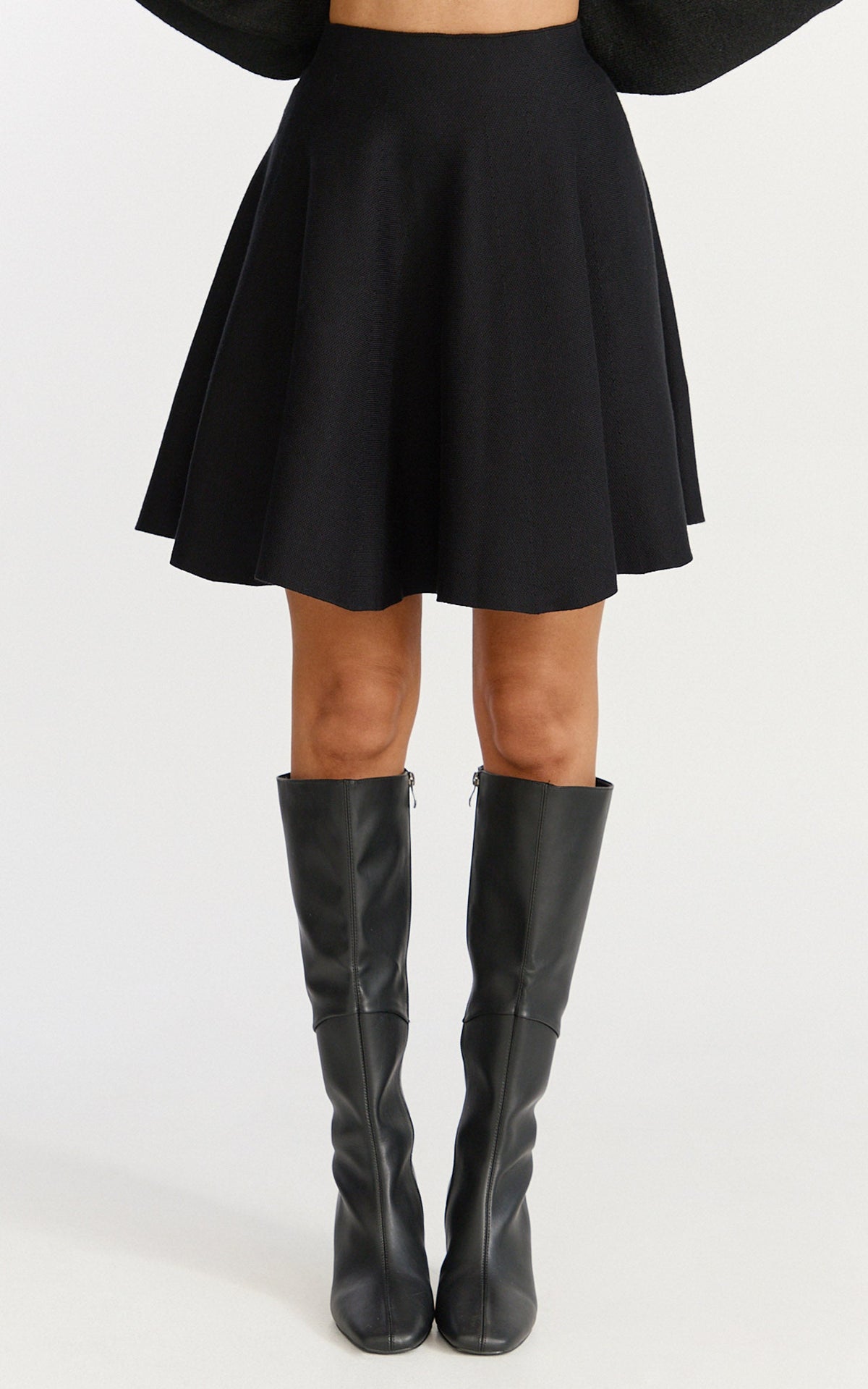 Farrah Mini Skirt - High Waisted A Line Skirt in Black