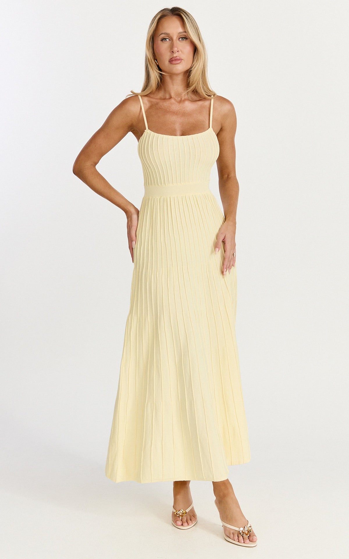 Donissa Midi Dress - Panelled Knit Dress in Butter Yellow