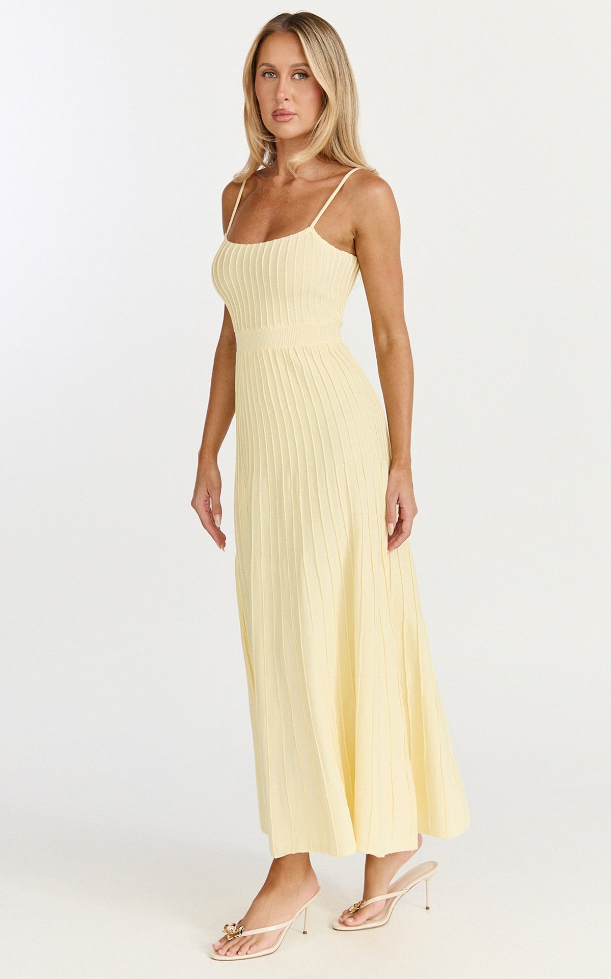 Donissa Midi Dress - Panelled Knit Dress in Butter Yellow