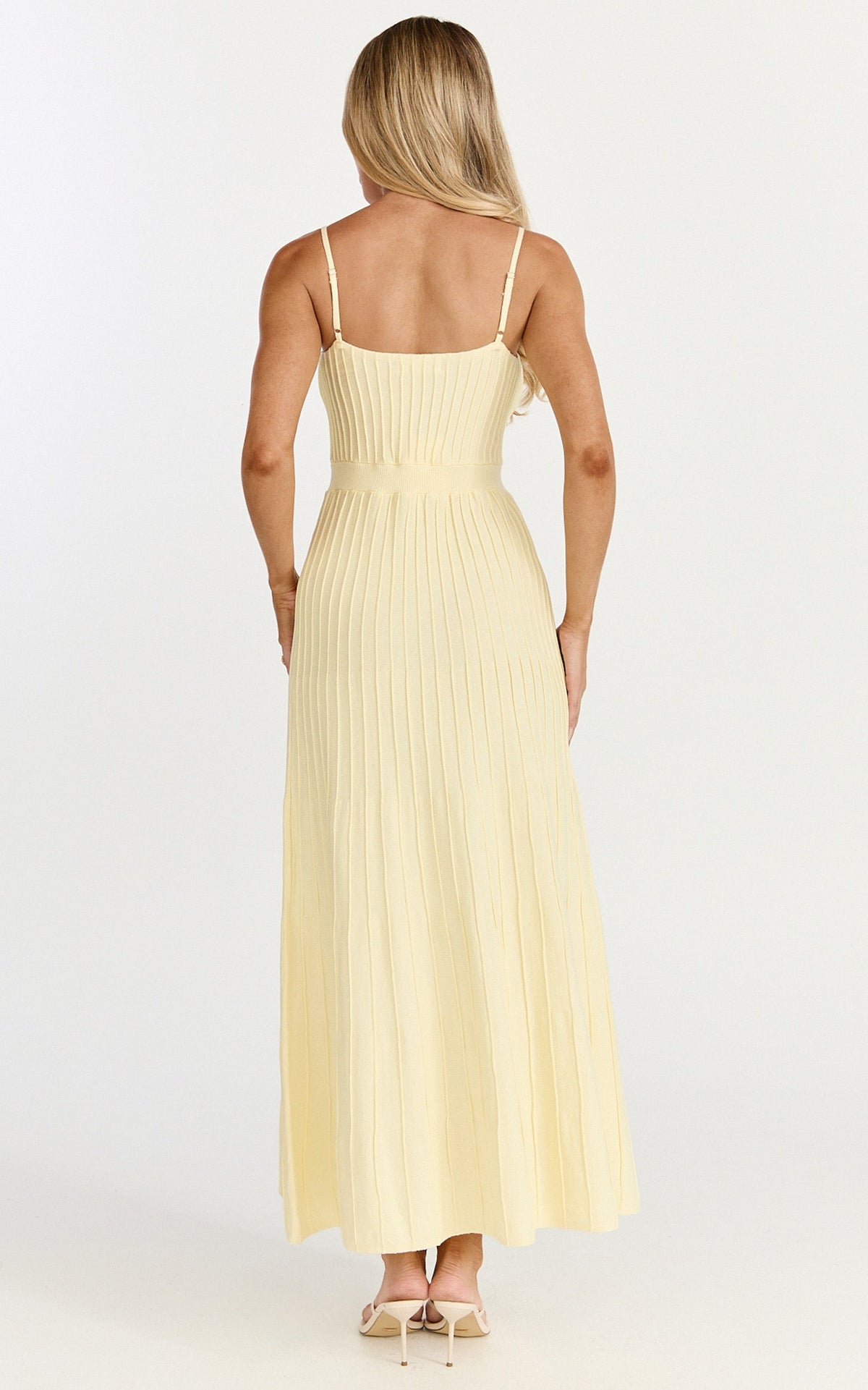 Donissa Midi Dress - Panelled Knit Dress in Butter Yellow