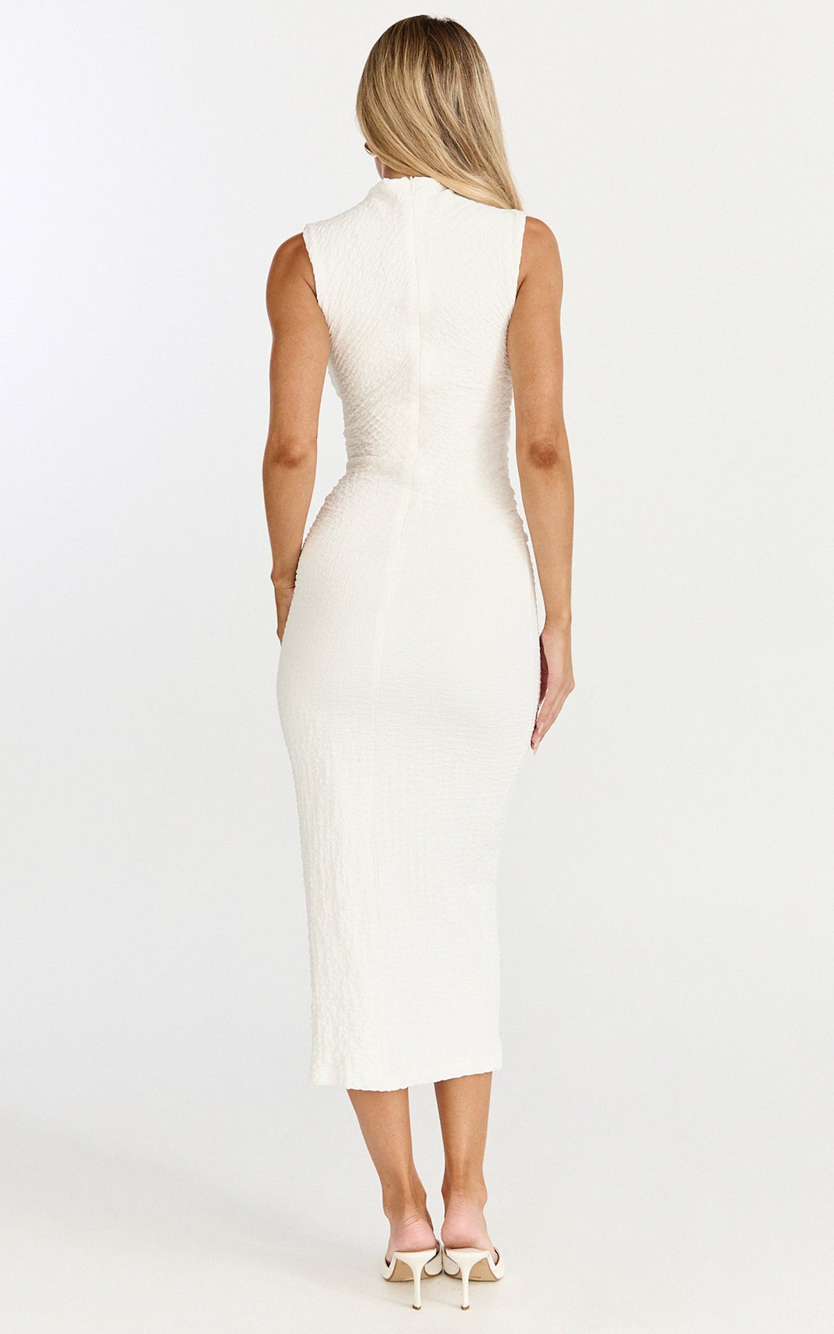 Aleks Midi Dress - High Neck Bodycon Dress in Off White