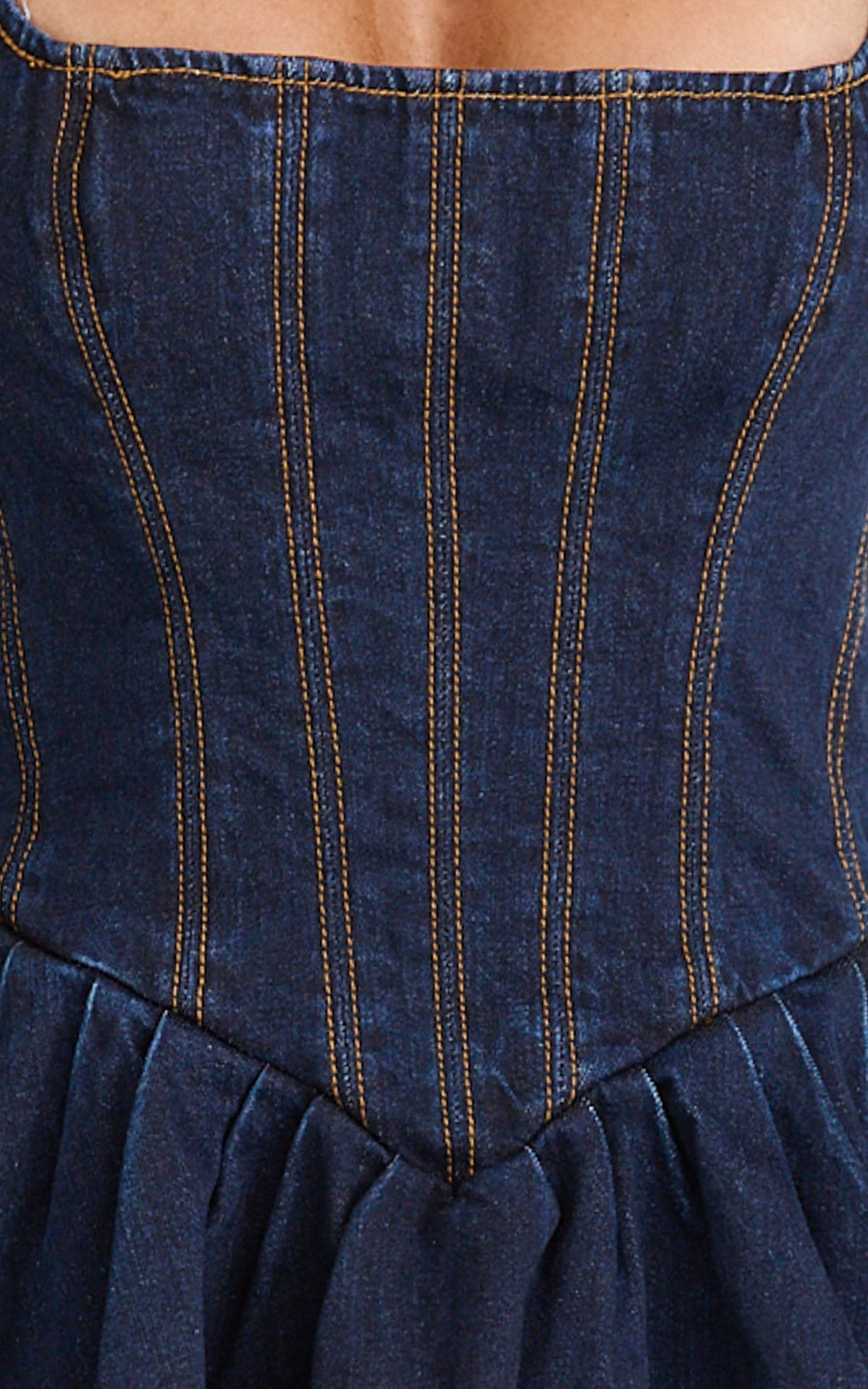 Hayes Mini Dress - Halter Neck Corset Bodice Dress in Dark Blue