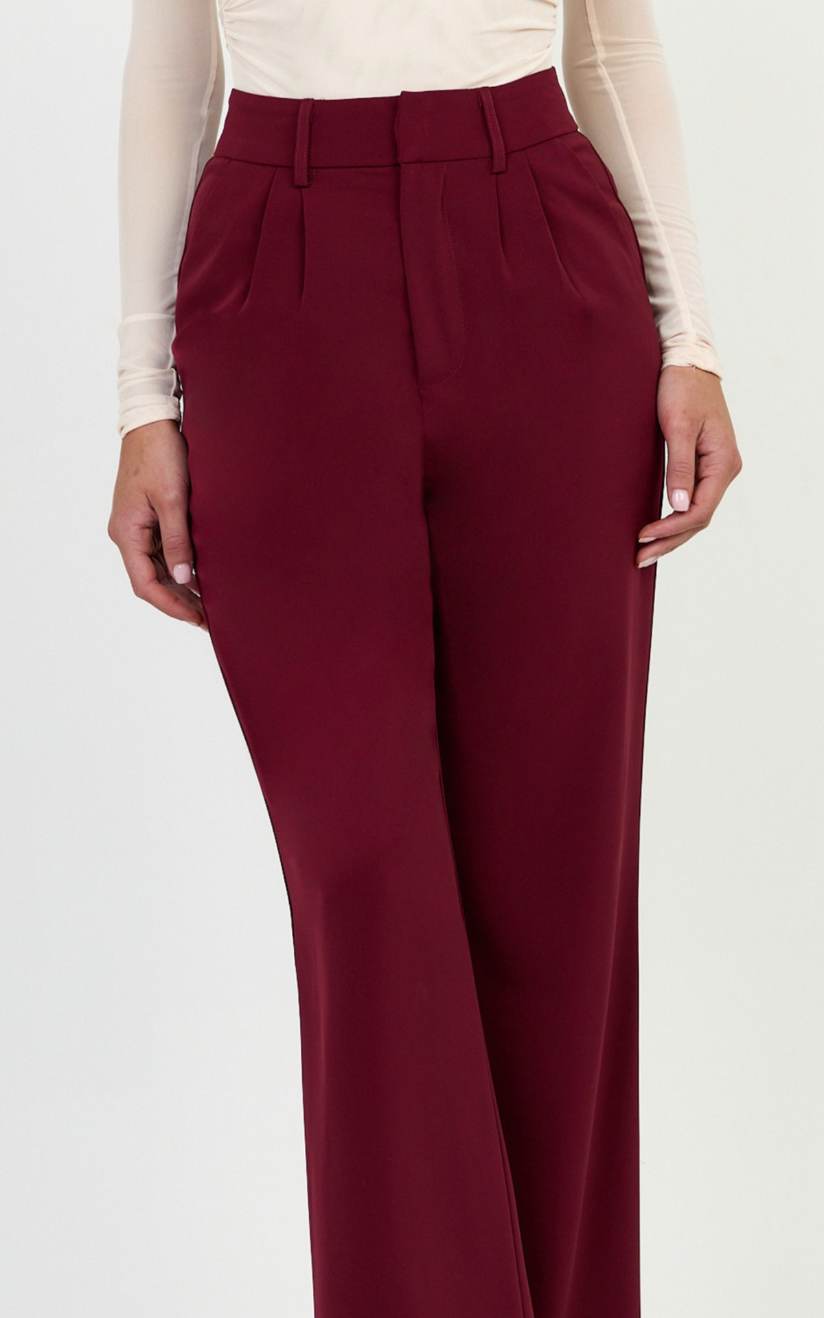 Melissa Pants - Pleat Front Wide Leg Tailored Pants in Wine