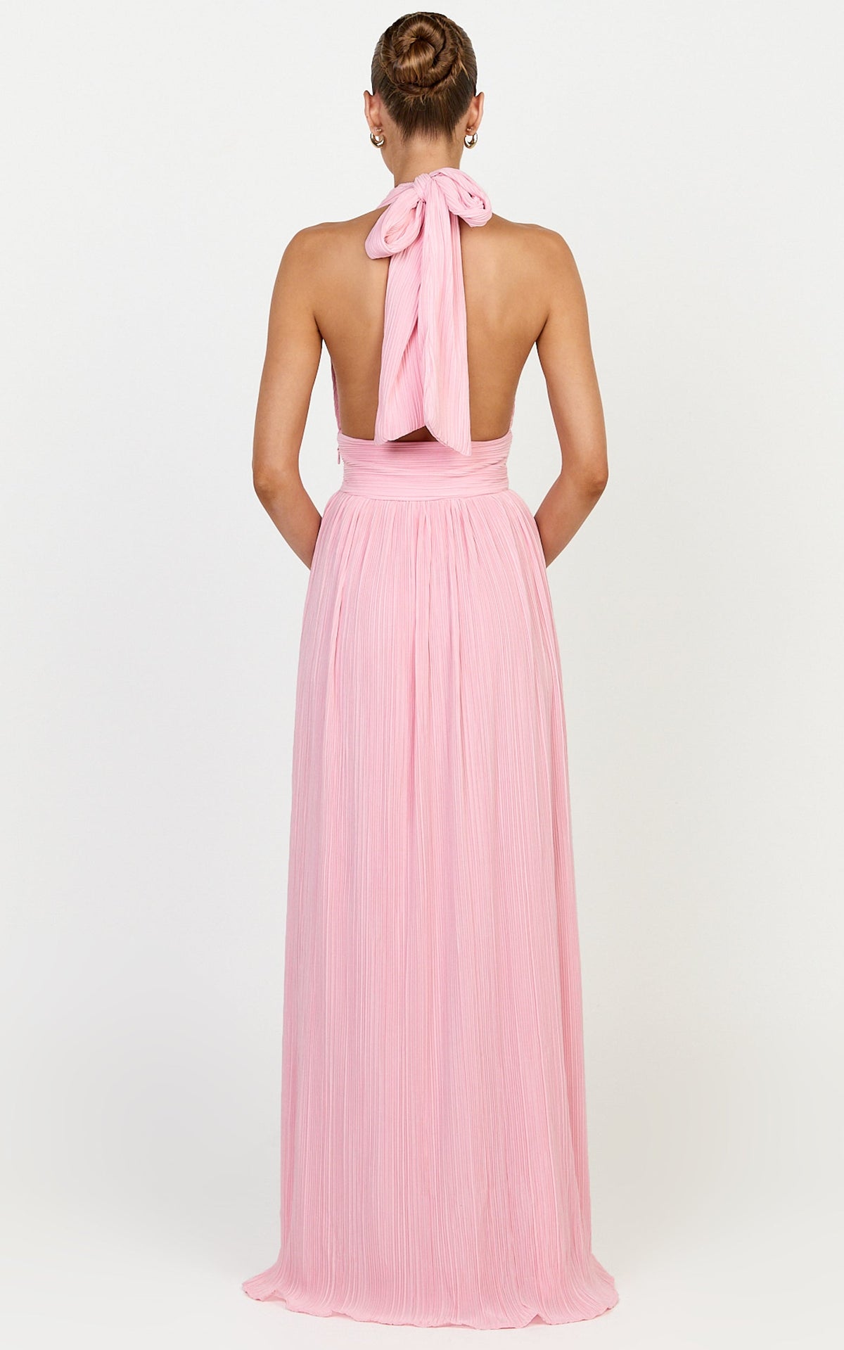 Aurelia Maxi Dress - Plisse Halter Neck Dress in Pink