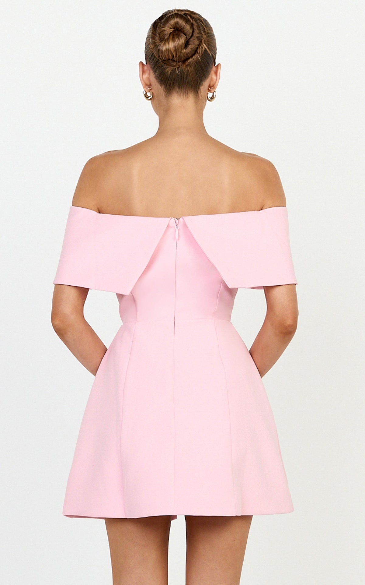 Aviana Mini Dress - Overlay Off Shoulder Tulip Skirt Dress in Pink