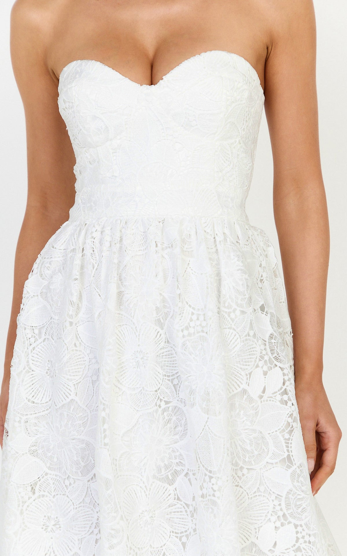Gabriela Midi Dress - Strapless Lace Dress in White