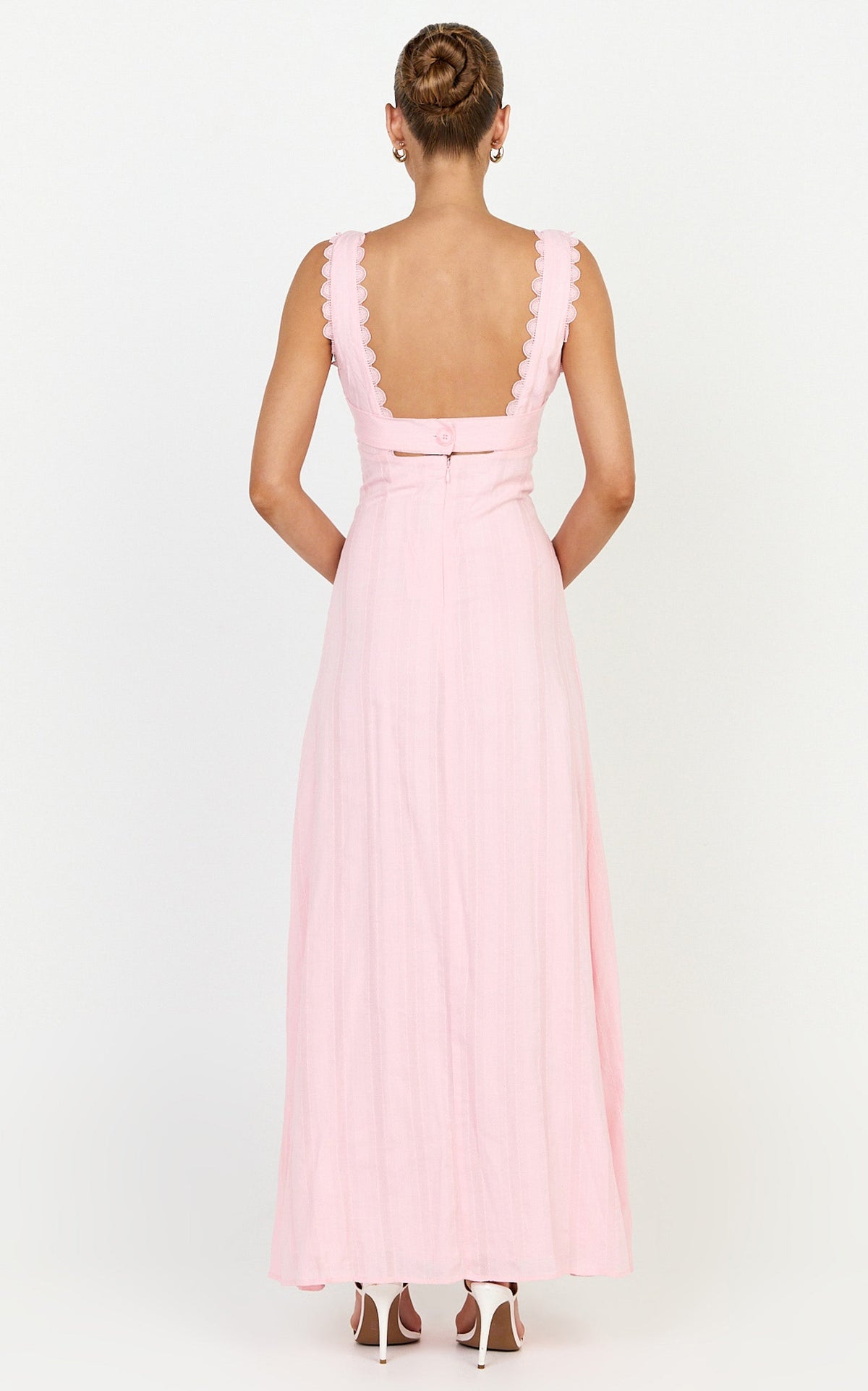 Roxanne Midi Dress - Square Neck Fit And Flare Dress in Pink