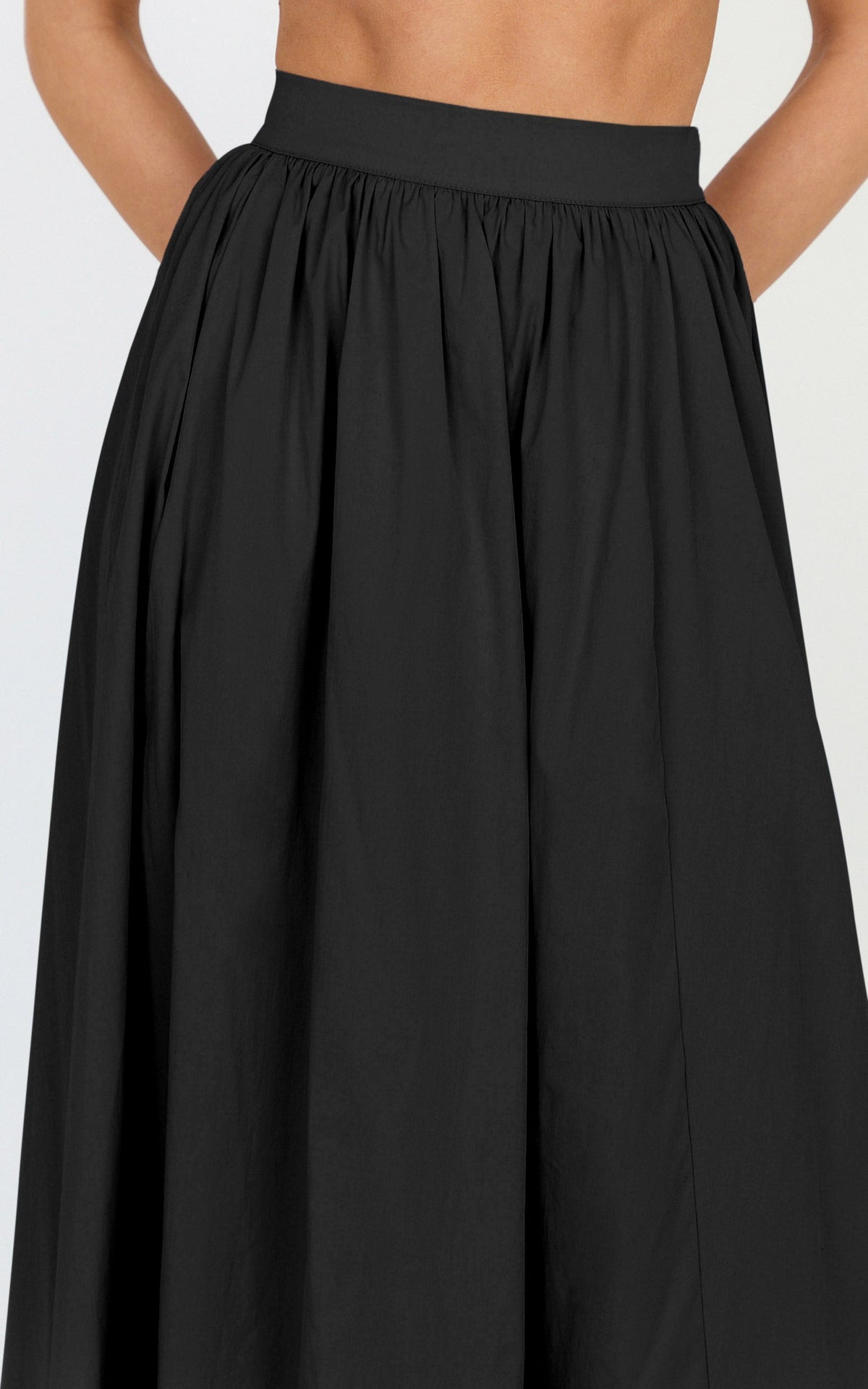 Tegan Two Piece Set - Straight Neck Micro Crop Top and A Line Maxi Skirt Set in Black