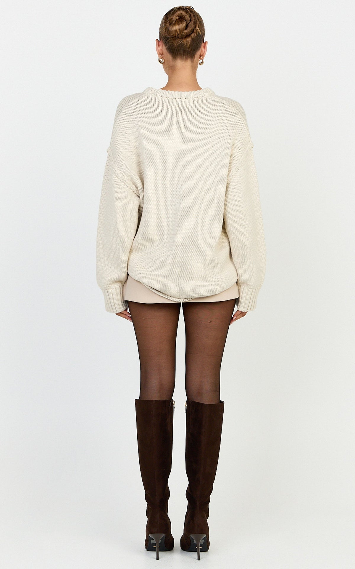 Kira Jumper - Crew Neck Oversized Knit Jumper in Beige
