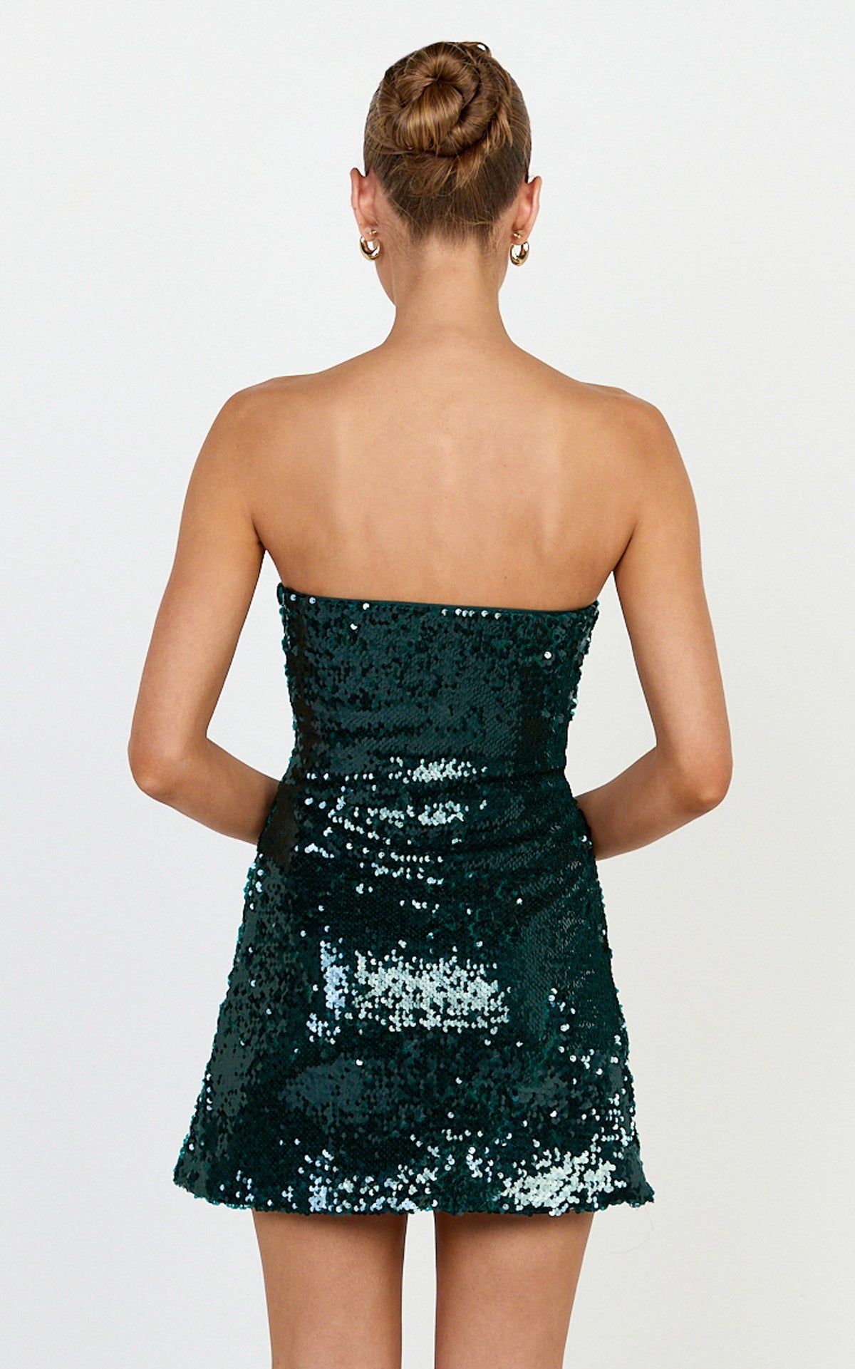 Zola Mini Dress - Strapless A Line Sequin Dress in Emerald