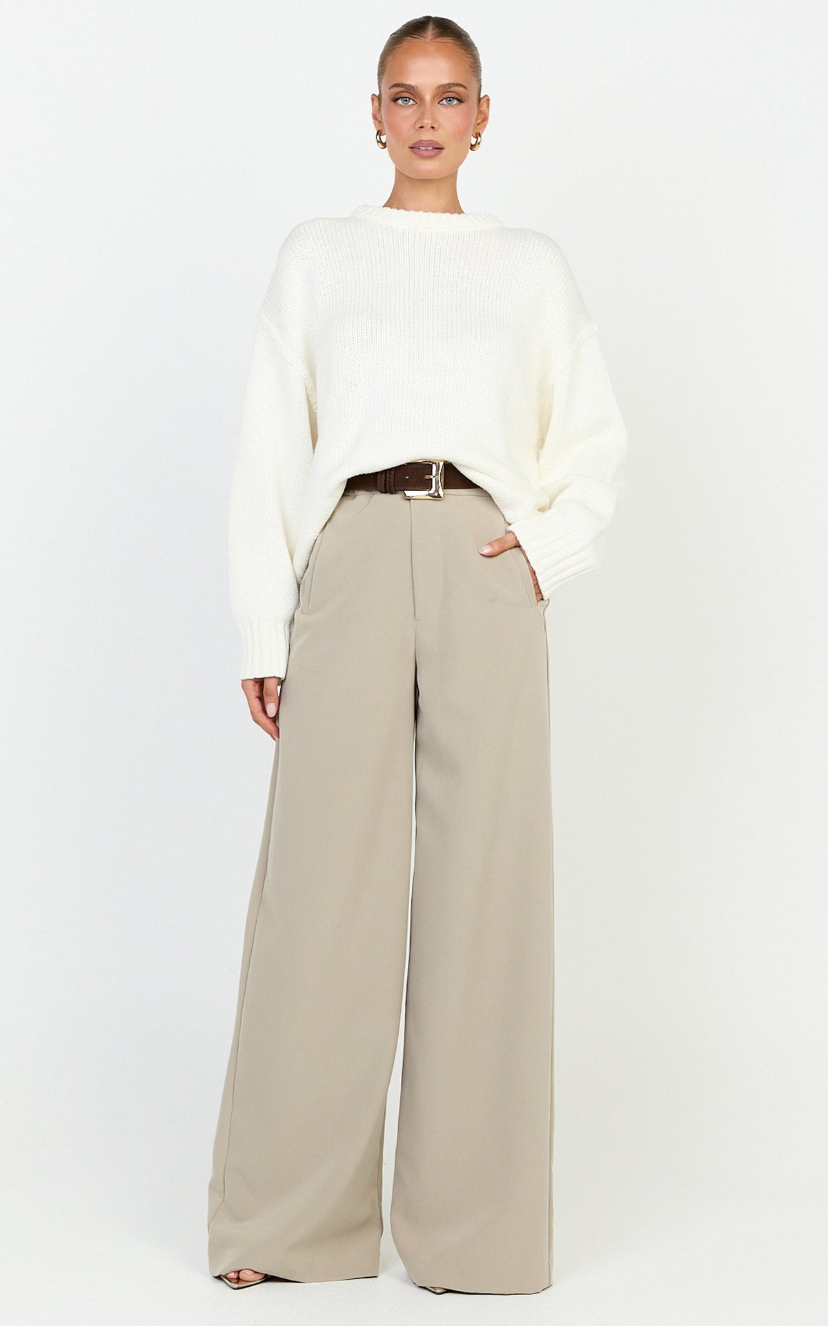Kira Jumper - Crew Neck Oversized Knit Jumper in White