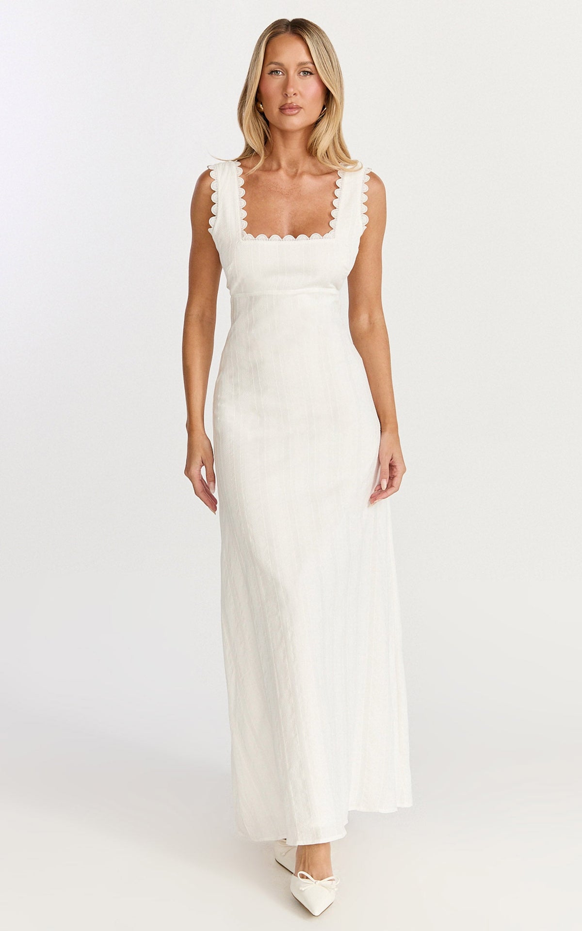 Roxanne Midi Dress - Square Neck Fit And Flare Dress in White