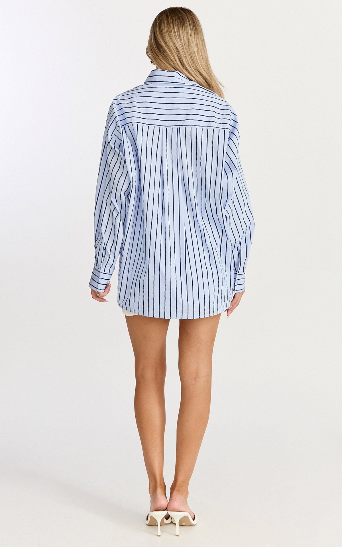 Tristan Top - Oversized Button Down Long Sleeve Striped Shirt in Blue