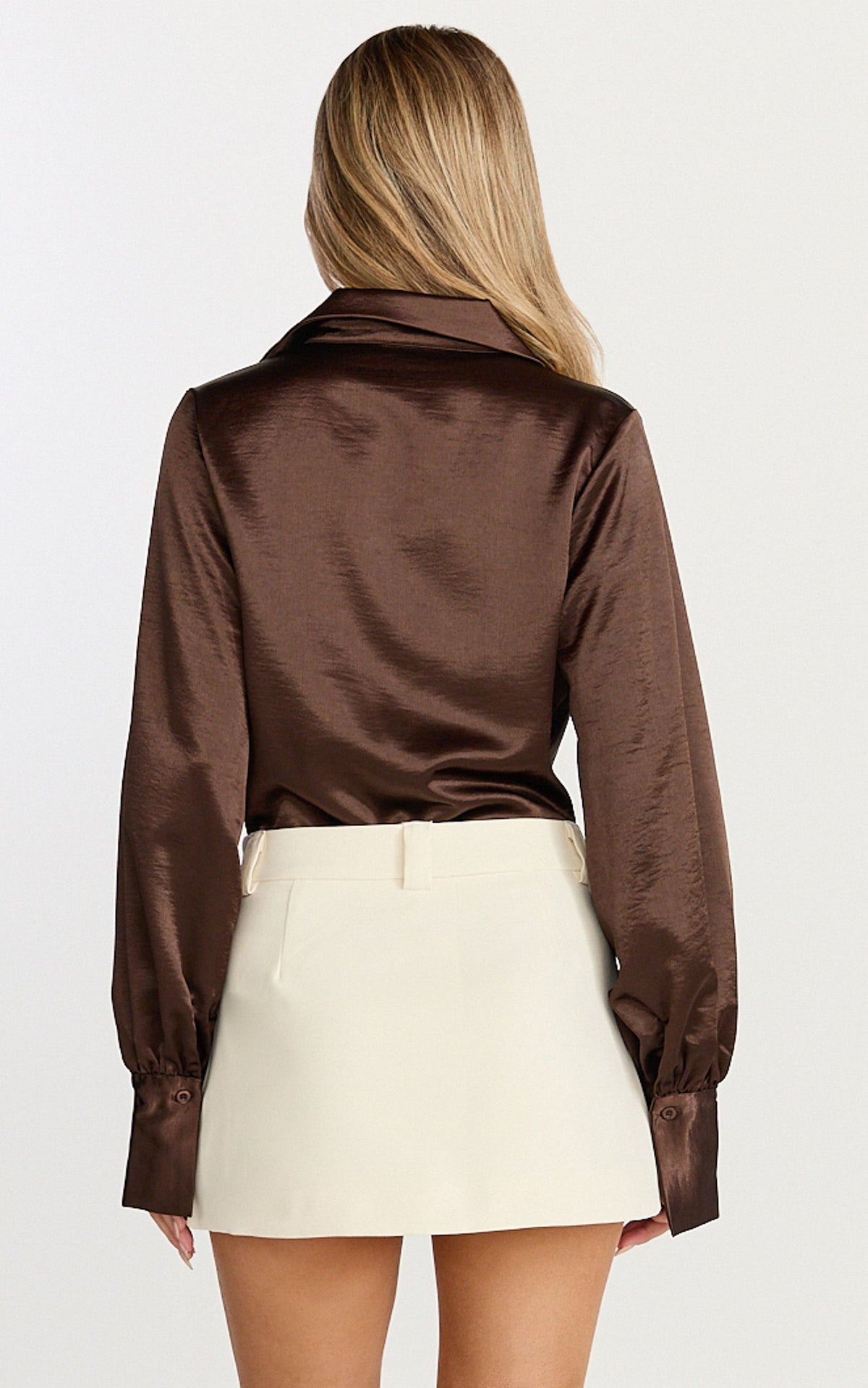 Zephyr Bodysuit - Plunge Neck Cowl Bodysuit in Chocolate