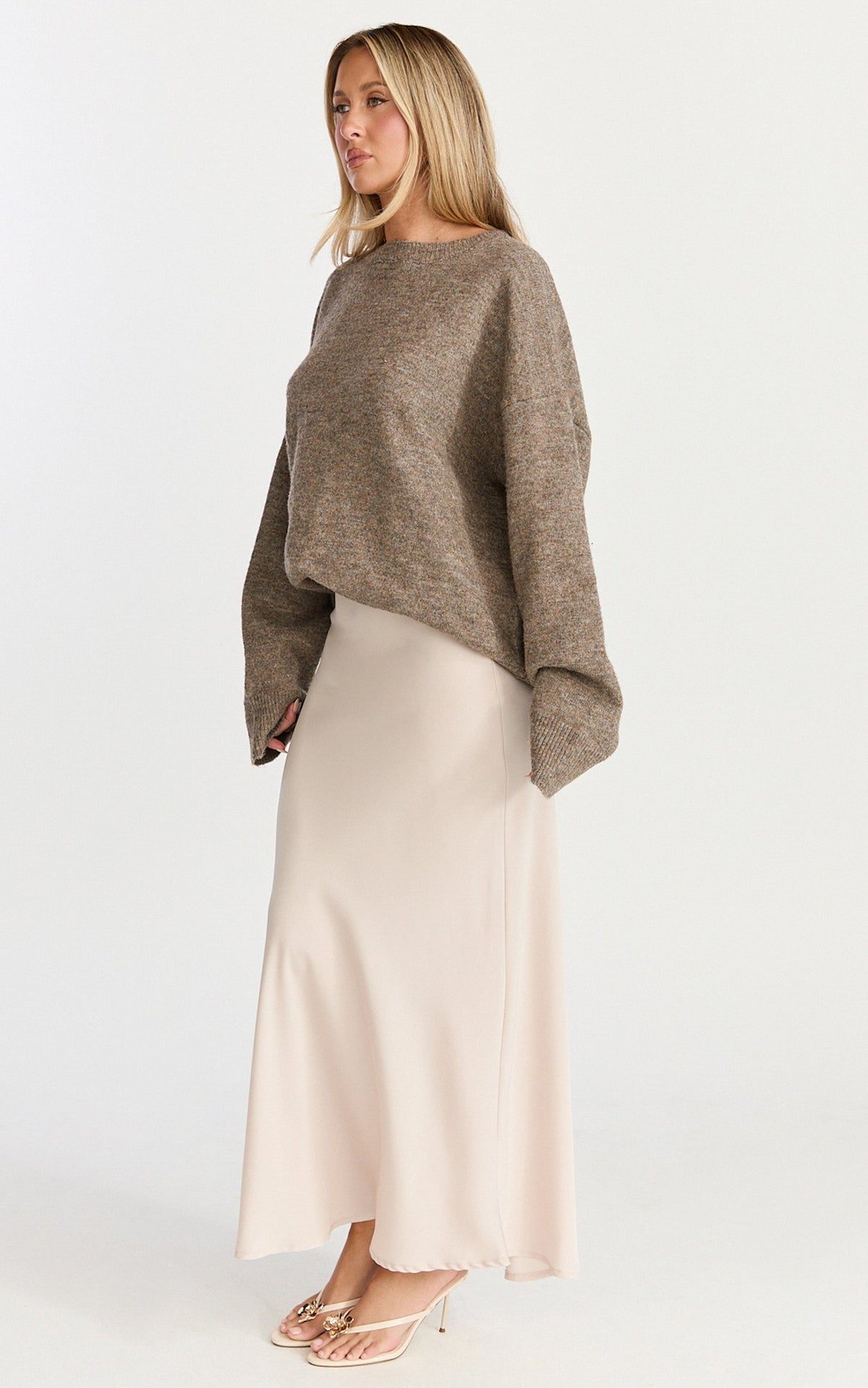 Amari Maxi Skirt - High Waisted Bias Cut Skirt in Champagne