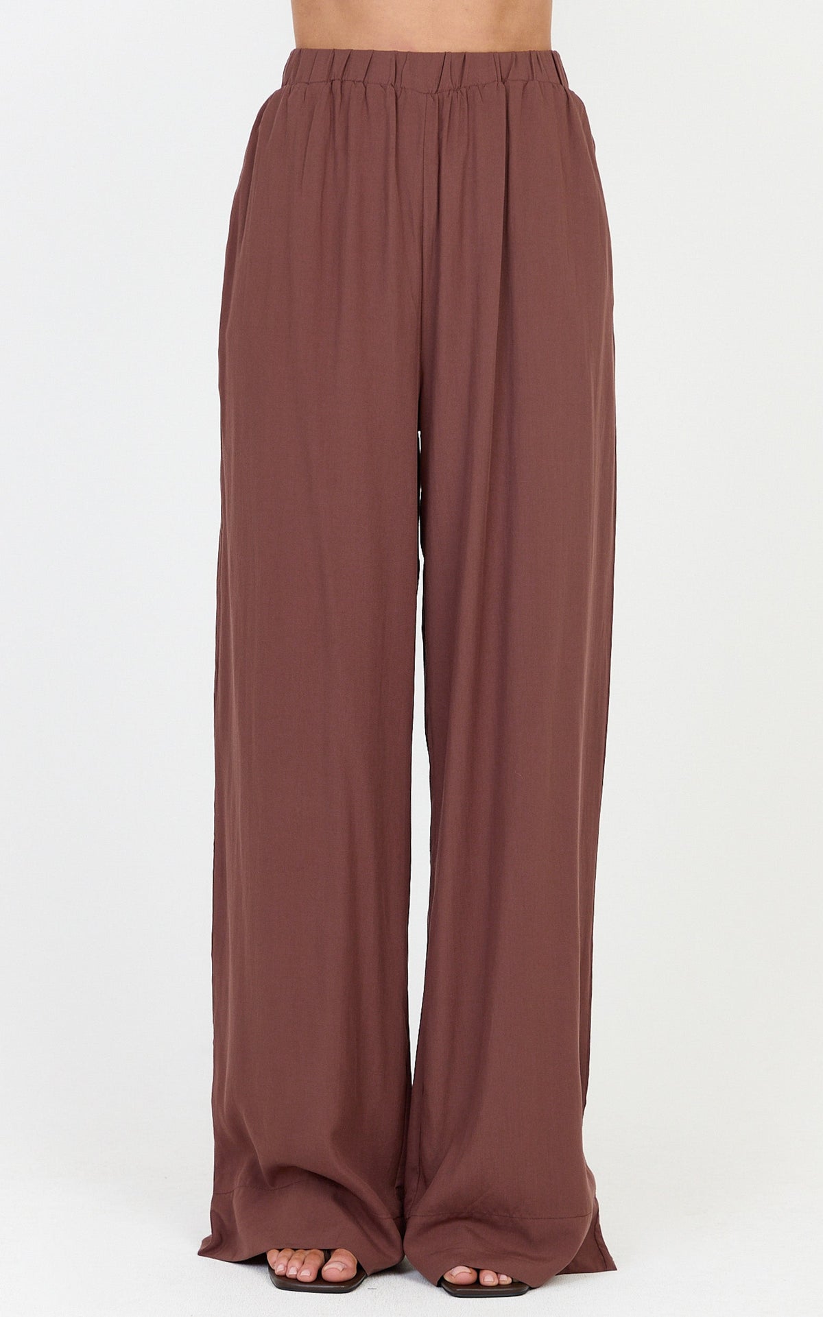Beatrice Two Piece Top and Pants Set - Off Shoulder Cape Top and Pants Set in Chocolate