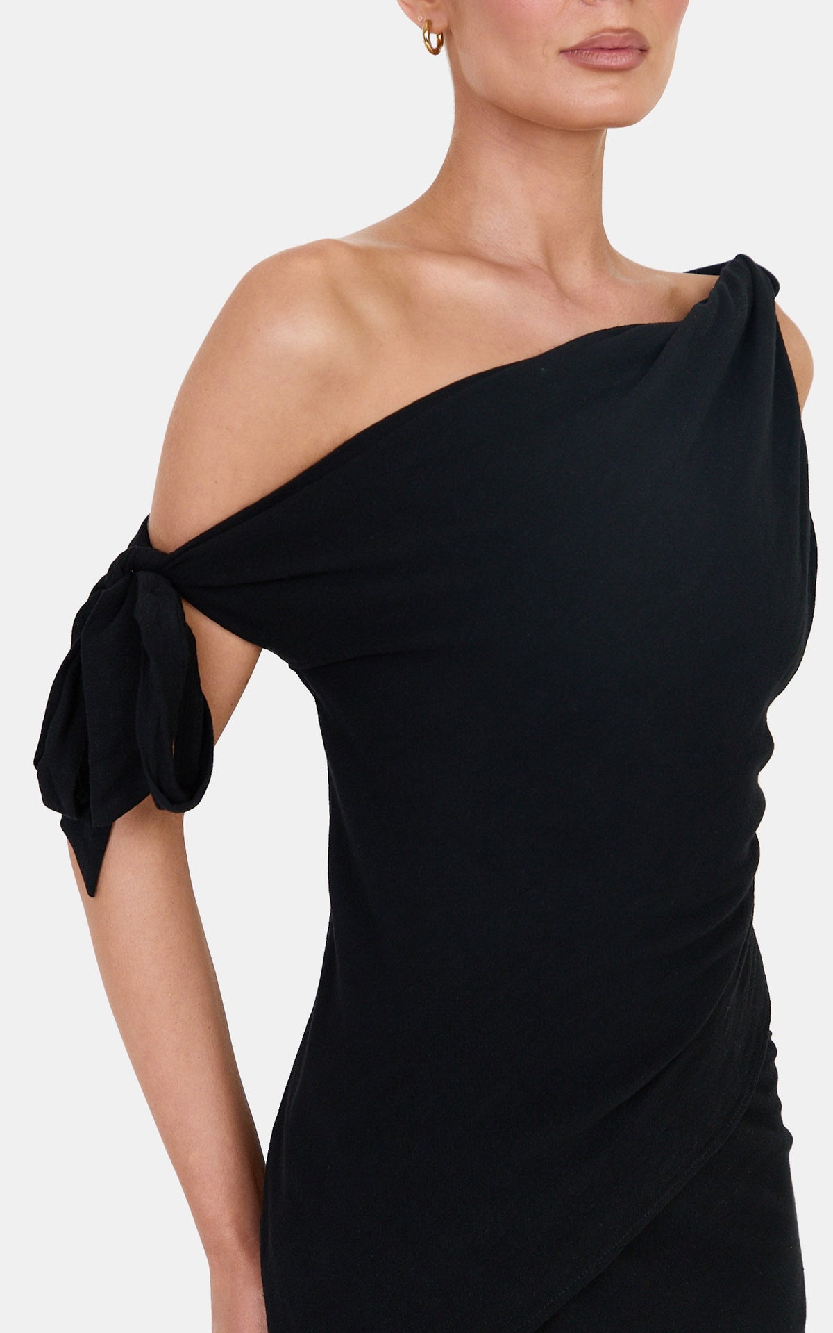Antoinette Two Piece Top and Skirt Set - Linen Blend Tie Detail Top and Maxi Skirt Set in Black
