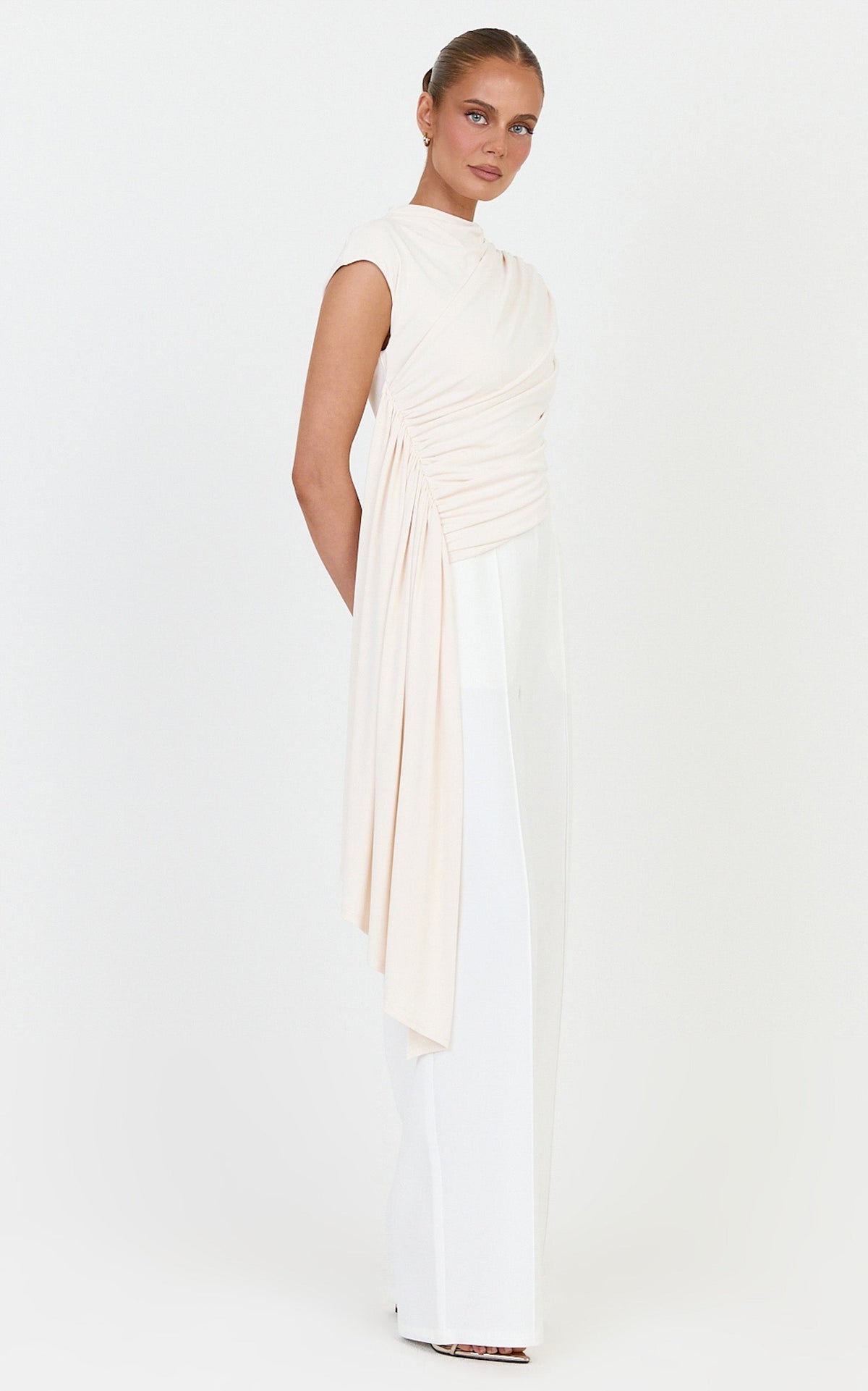 Helena Top - Jersey Drape Scarf Top in Off White
