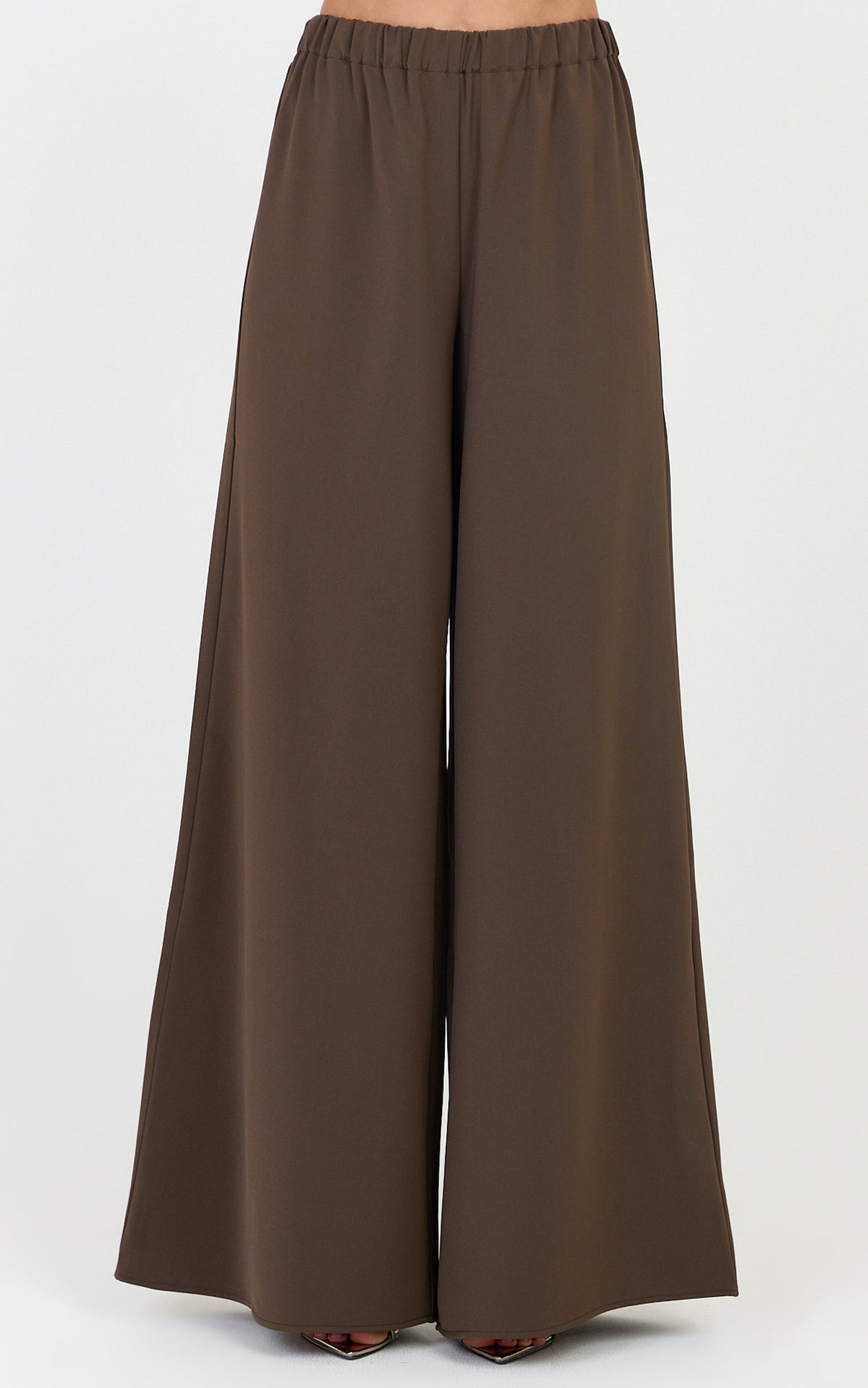 Jane Two Piece Top and Pants Set - Strapless Longline Top and Wide Leg Pants Set in Dark Chocolate