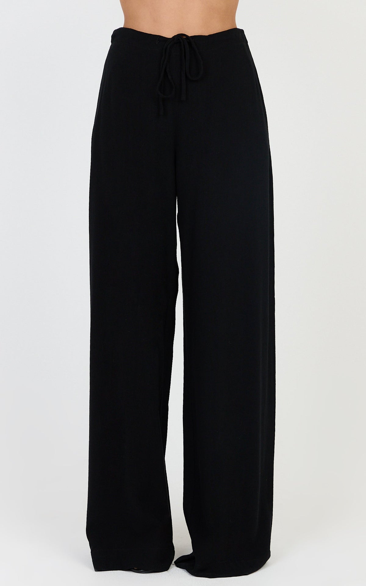 Jenna Two Piece Top and Pants Set - Linen Blend Button Through Shirt and Drawstring Pants Set in Black