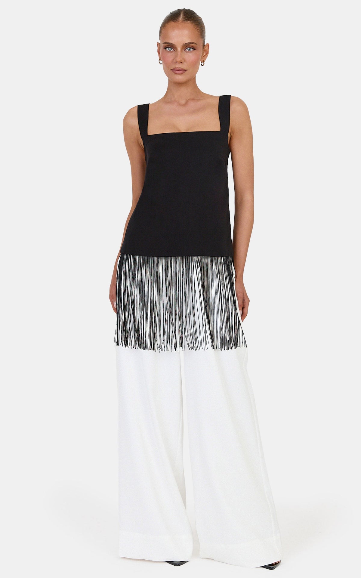 Yara Top - Fringe Hem Top in Black