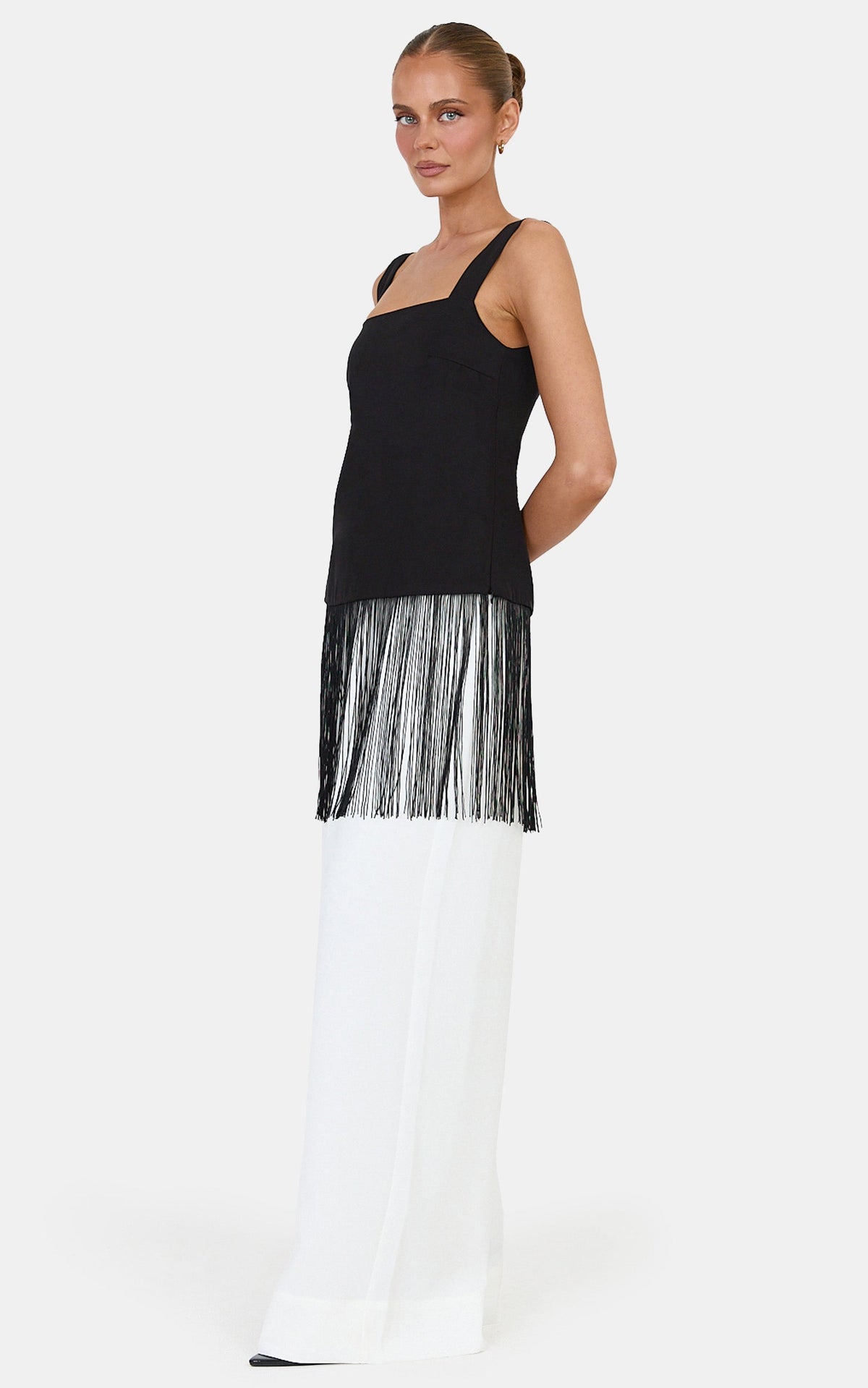 Yara Top - Fringe Hem Top in Black