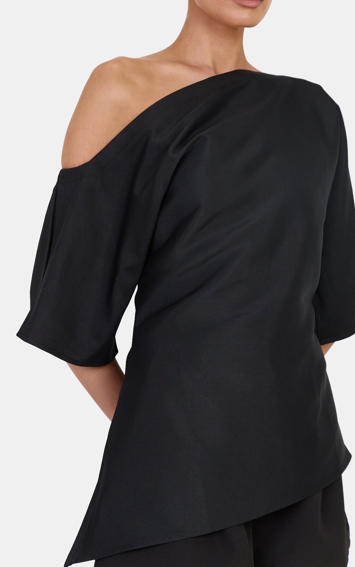 Aubrey Top - Cotton Blend Off Shoulder Cinched Waist Top in Black