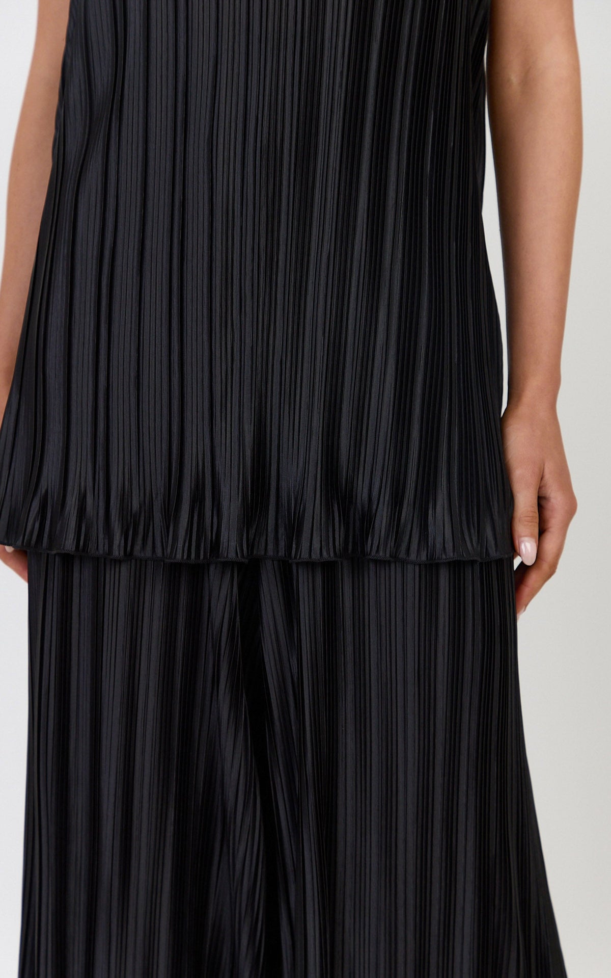 Evangeline Two Piece Top and Pants Set - Strapless Plisse Top & Pant Set in Black