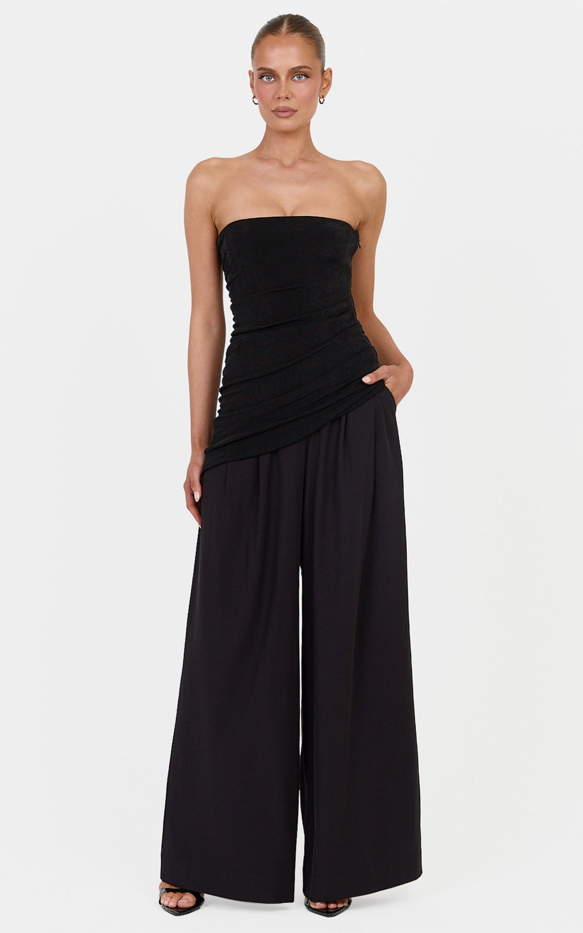 Margaret Top - Jersey Asymmetrical Hem Strapless Top in Black