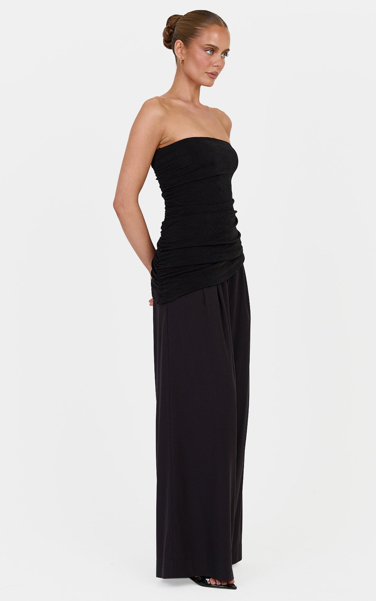 Margaret Top - Jersey Asymmetrical Hem Strapless Top in Black