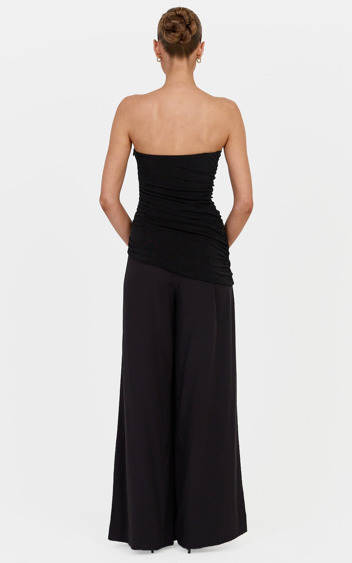 Margaret Top - Jersey Asymmetrical Hem Strapless Top in Black