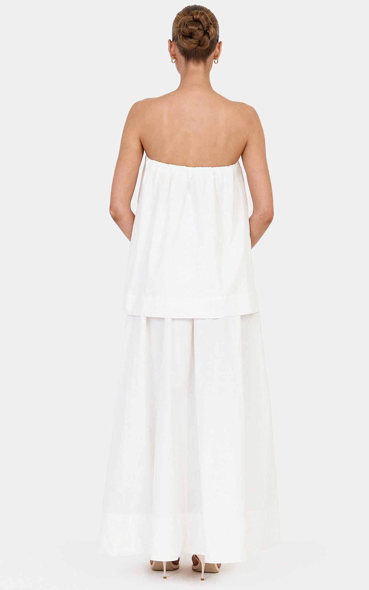 Melody Two Piece Top and Skirt Set - Cotton Strapless Top and Maxi Skirt Set in Off White