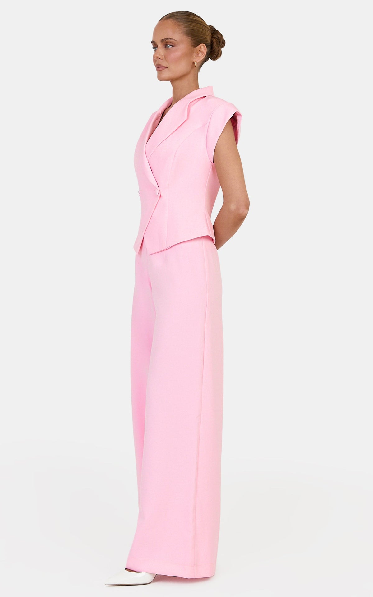 Poppy Pants - High Waist Darted Wide Leg Pants in Baby Pink