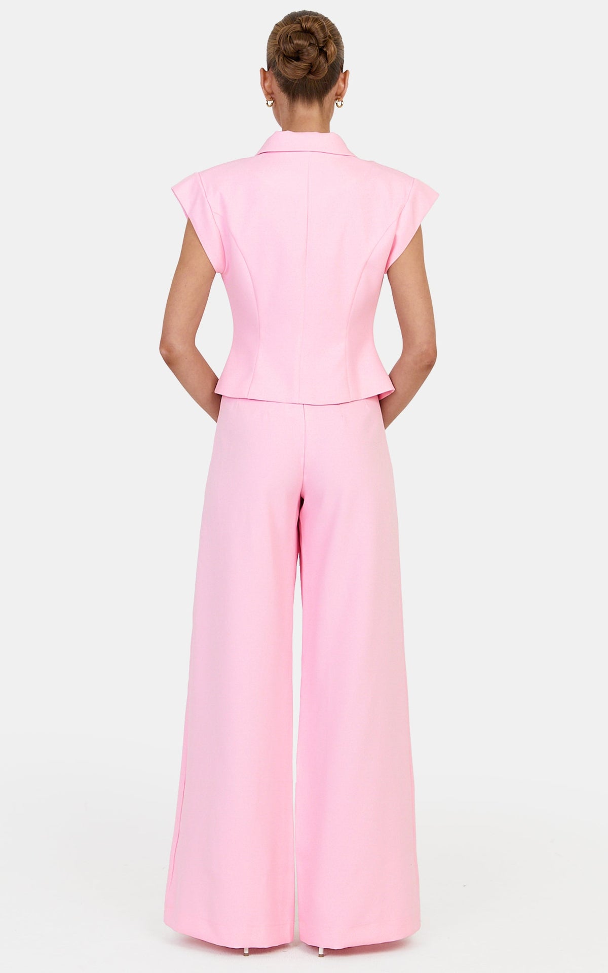 Poppy Pants - High Waist Darted Wide Leg Pants in Baby Pink